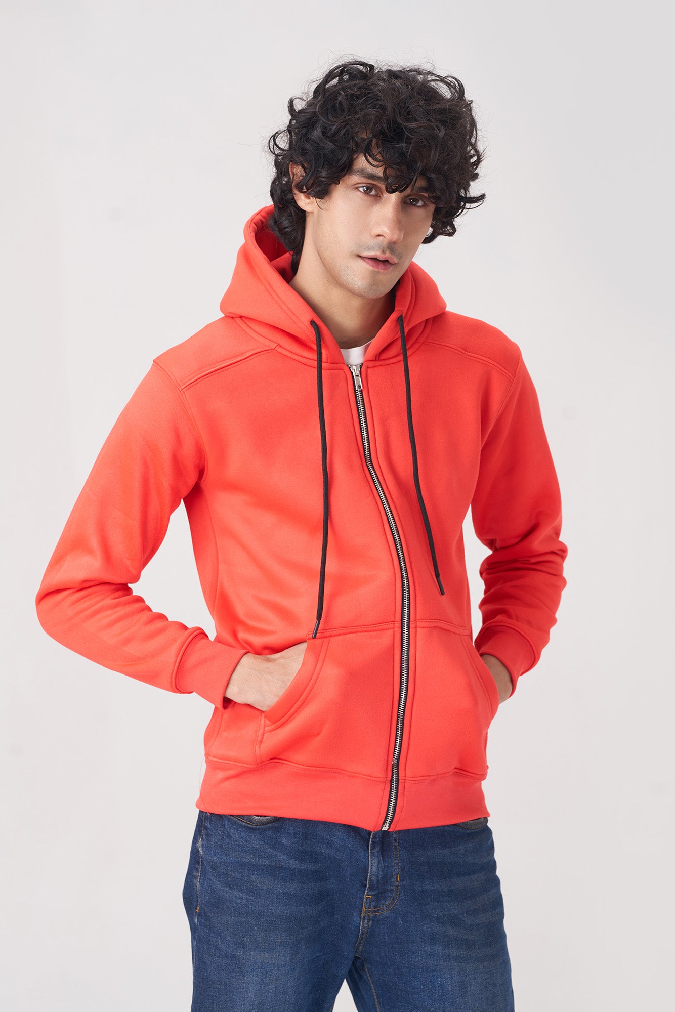 Warm Orange Zip-Up Hoodie for Winter Comfort