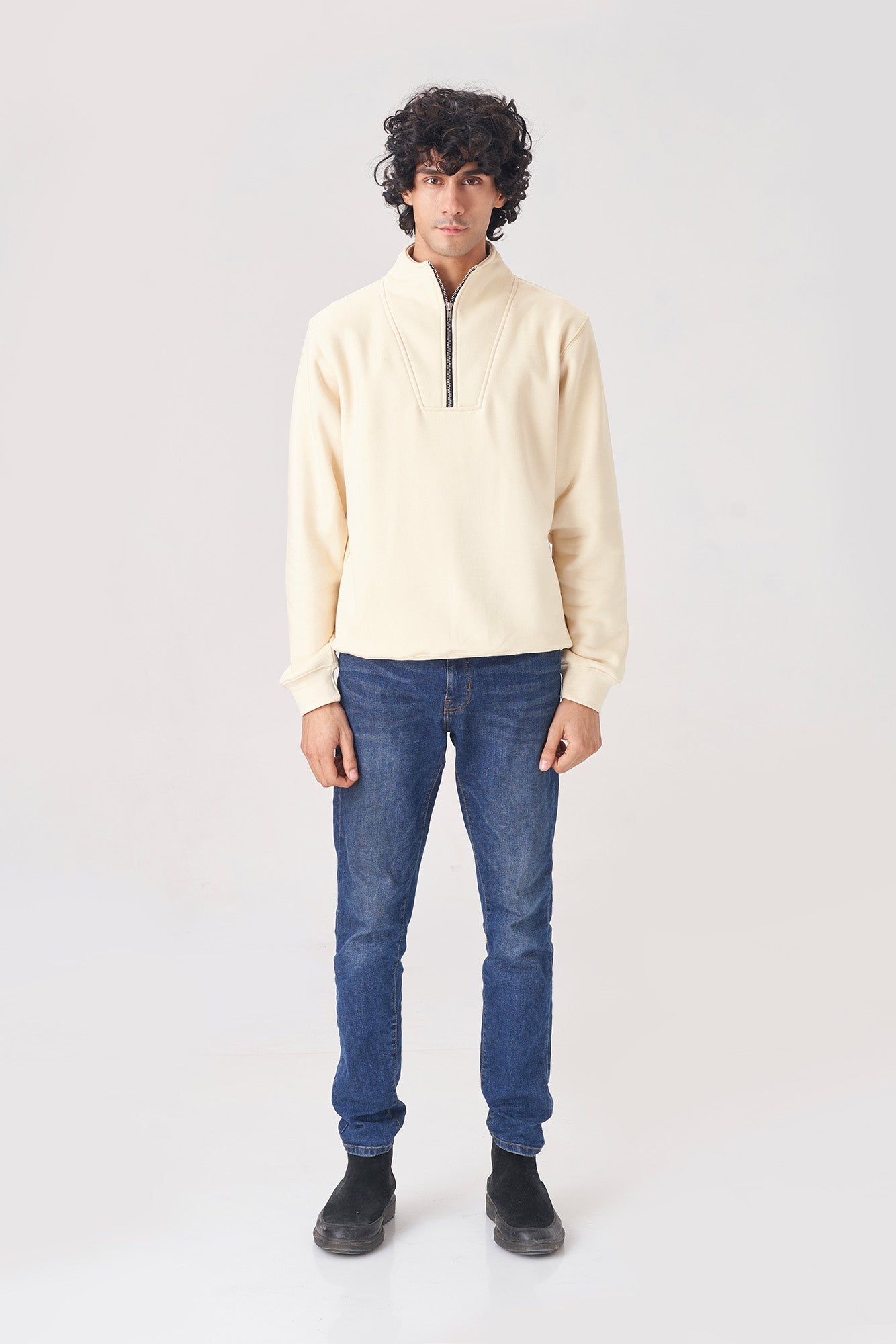 Beige Half-Zip Sweatshirt for Men