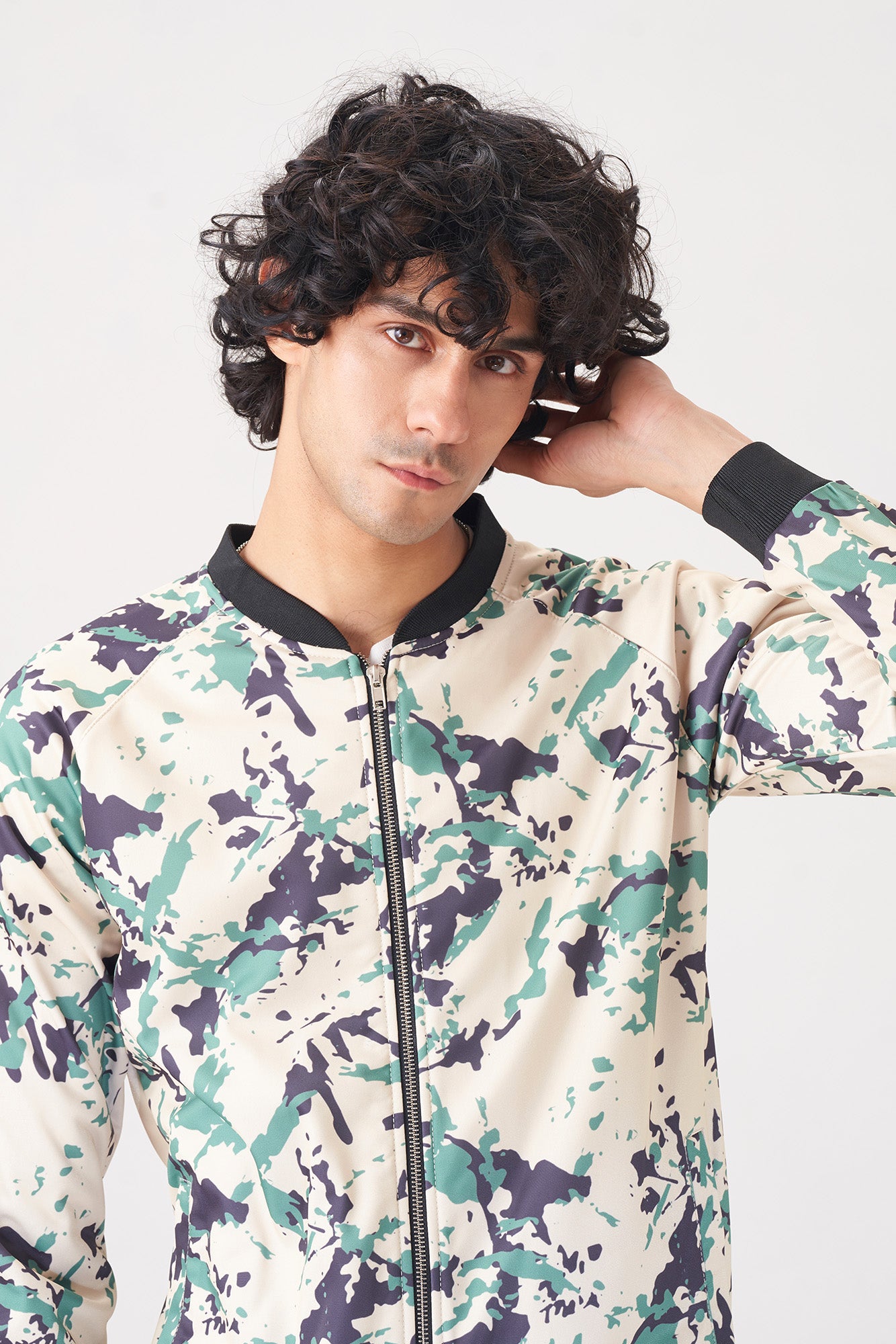 Black, Green, and Beige Camo Tracksuit for Men