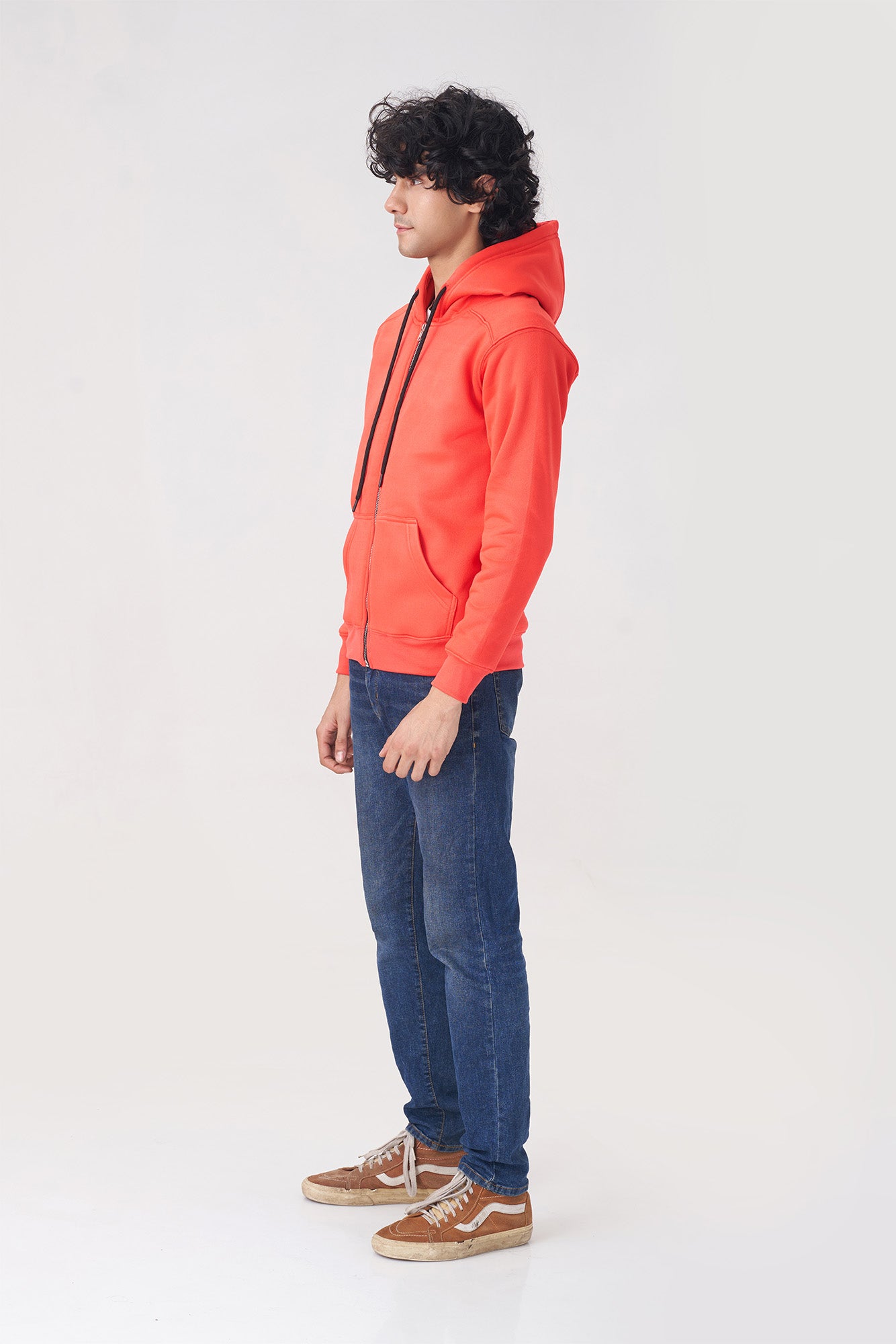 Warm Orange Zip-Up Hoodie for Winter Comfort