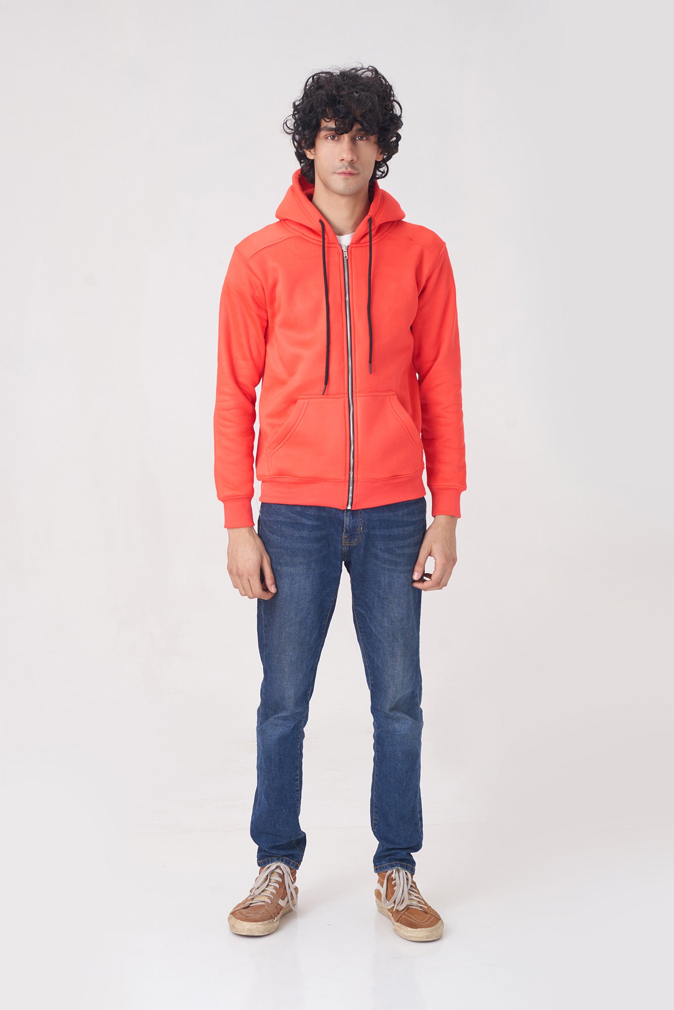 Warm Orange Zip-Up Hoodie for Winter Comfort