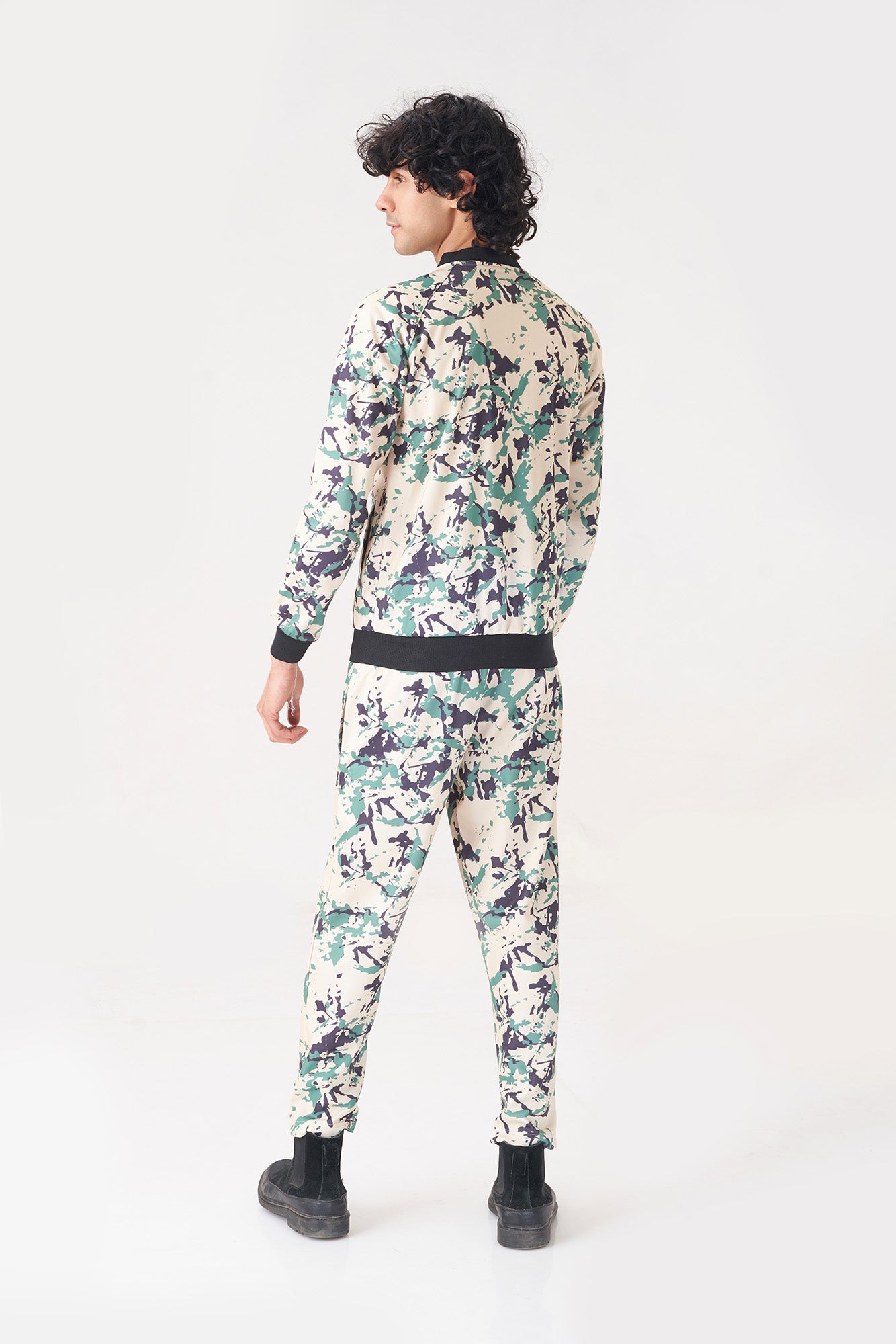 Black, Green, and Beige Camo Tracksuit for Men