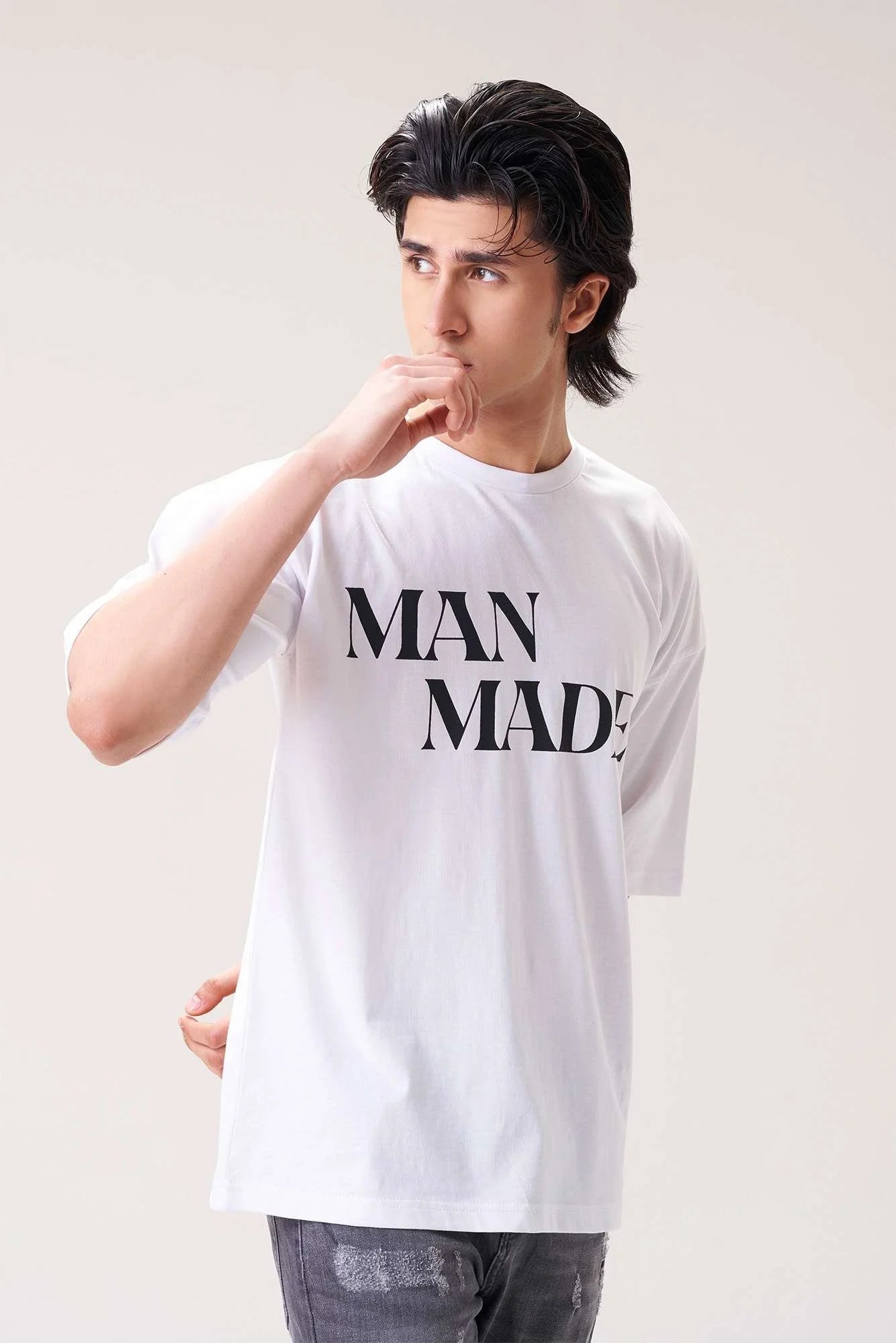 Cool White T-Shirt with Bold MAN MADE Print