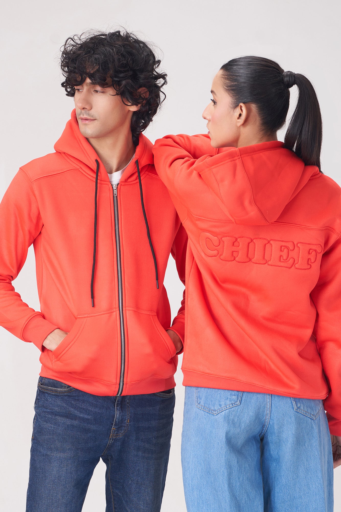 Warm Orange Zip-Up Hoodie for Winter Comfort