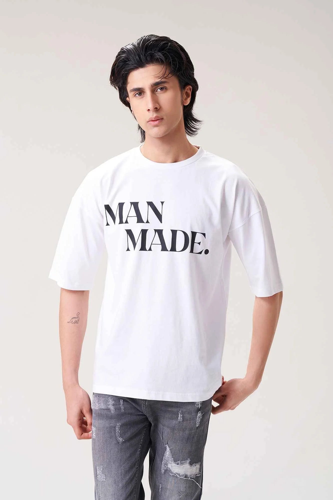 Cool White T-Shirt with Bold MAN MADE Print