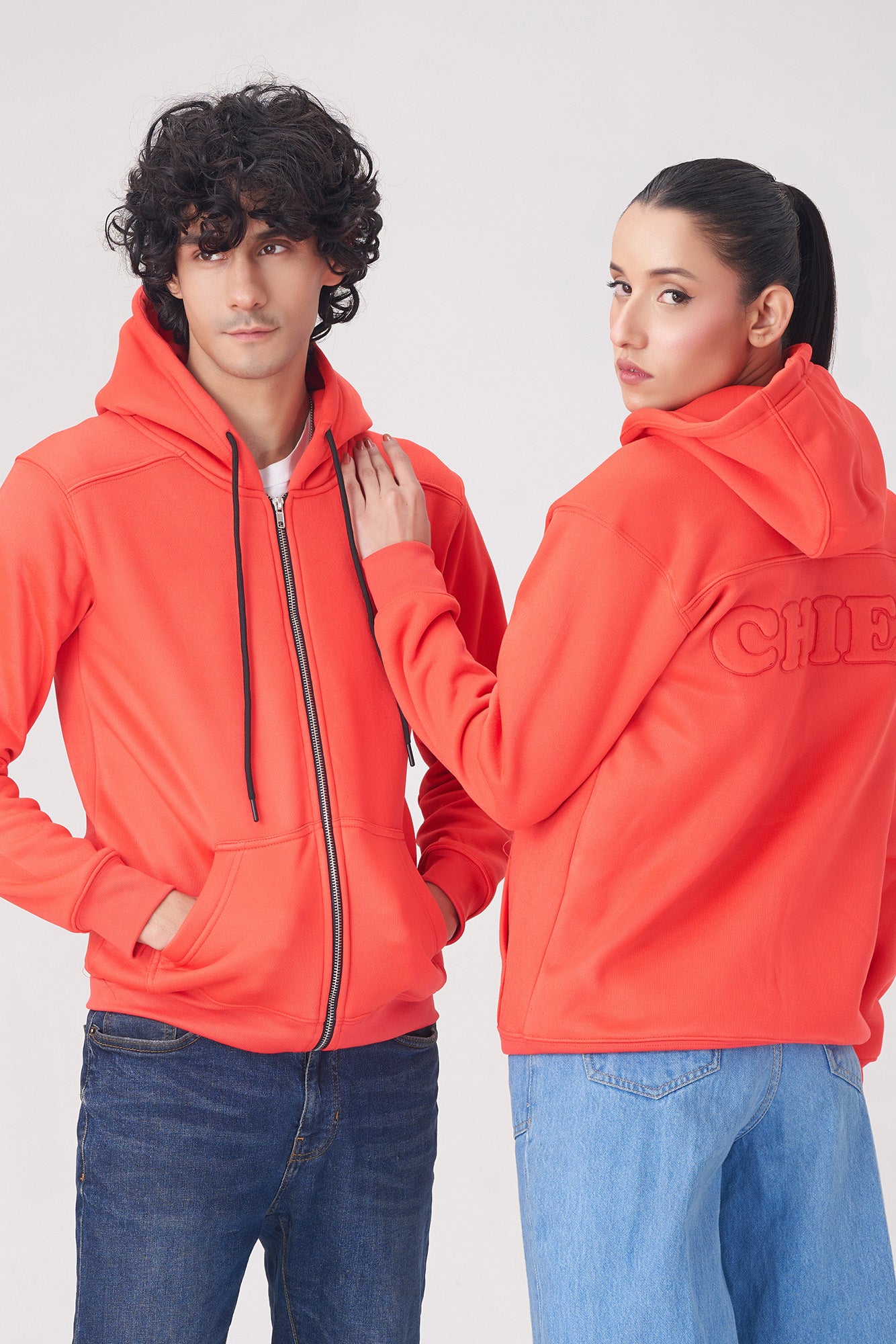 Warm Orange Zip-Up Hoodie for Winter Comfort