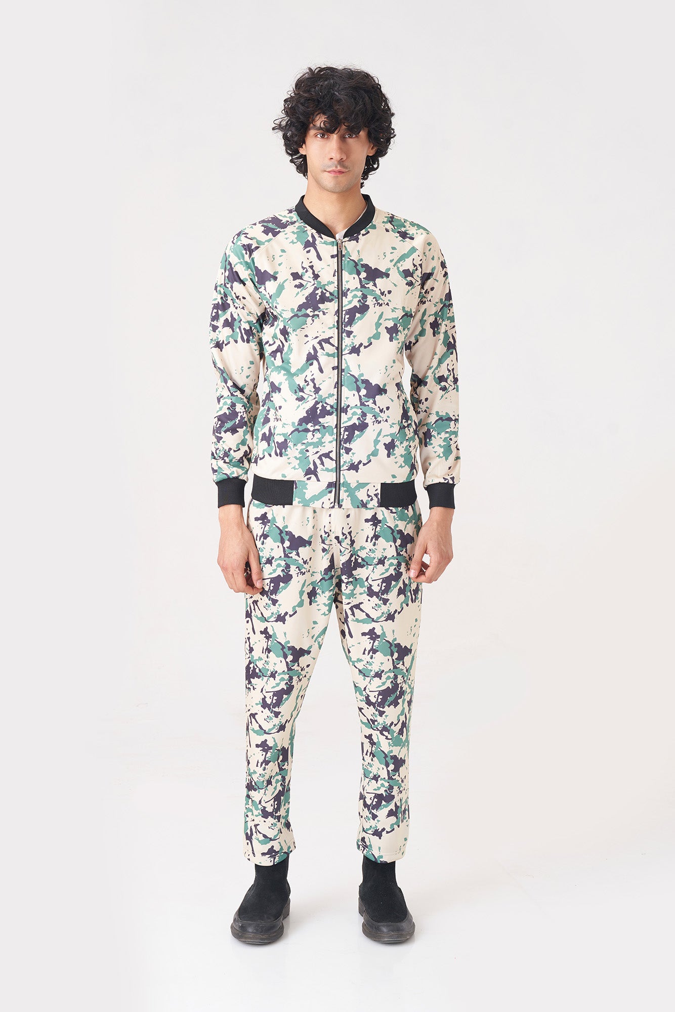 Black, Green, and Beige Camo Tracksuit for Men