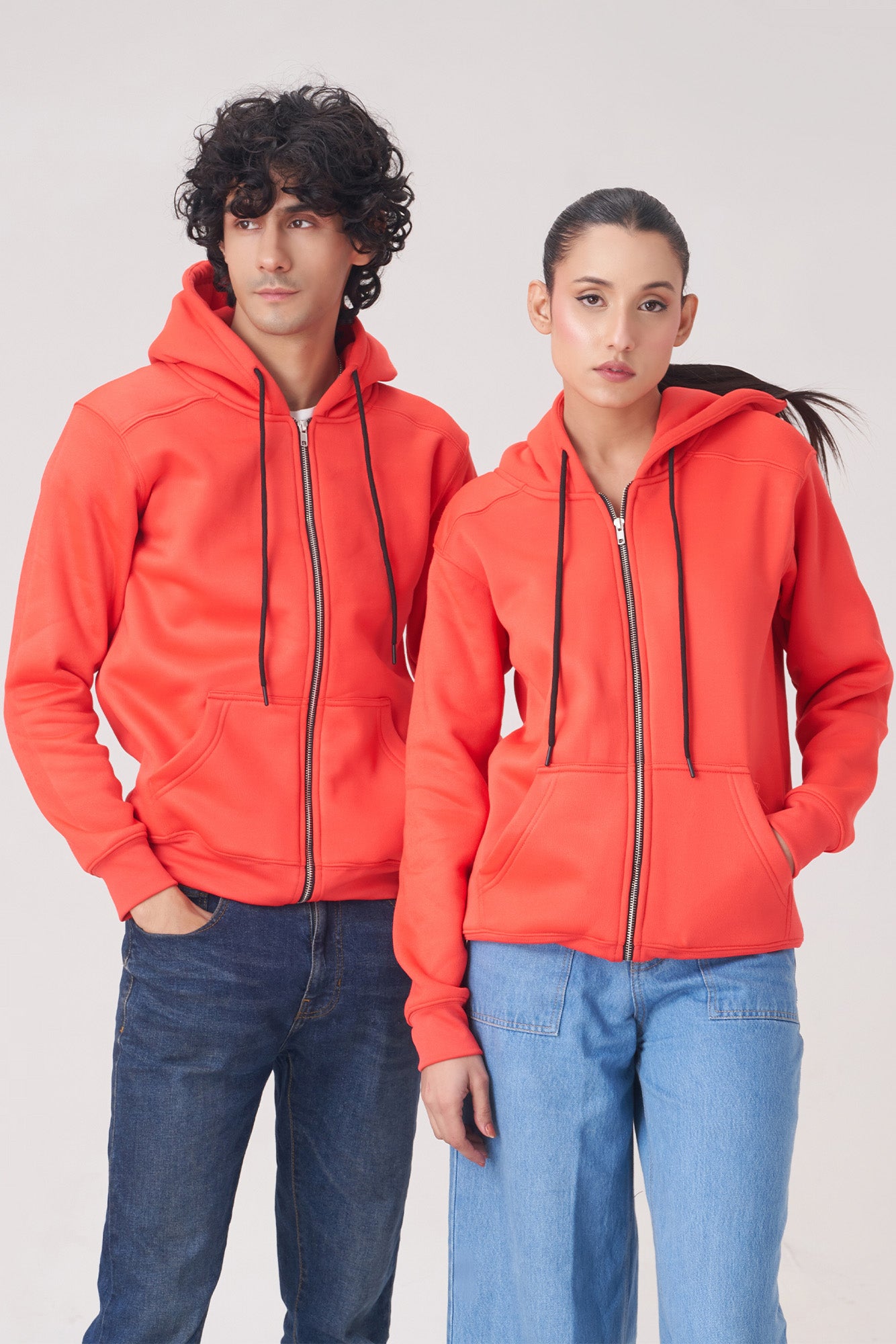 Warm Orange Zip-Up Hoodie for Winter Comfort