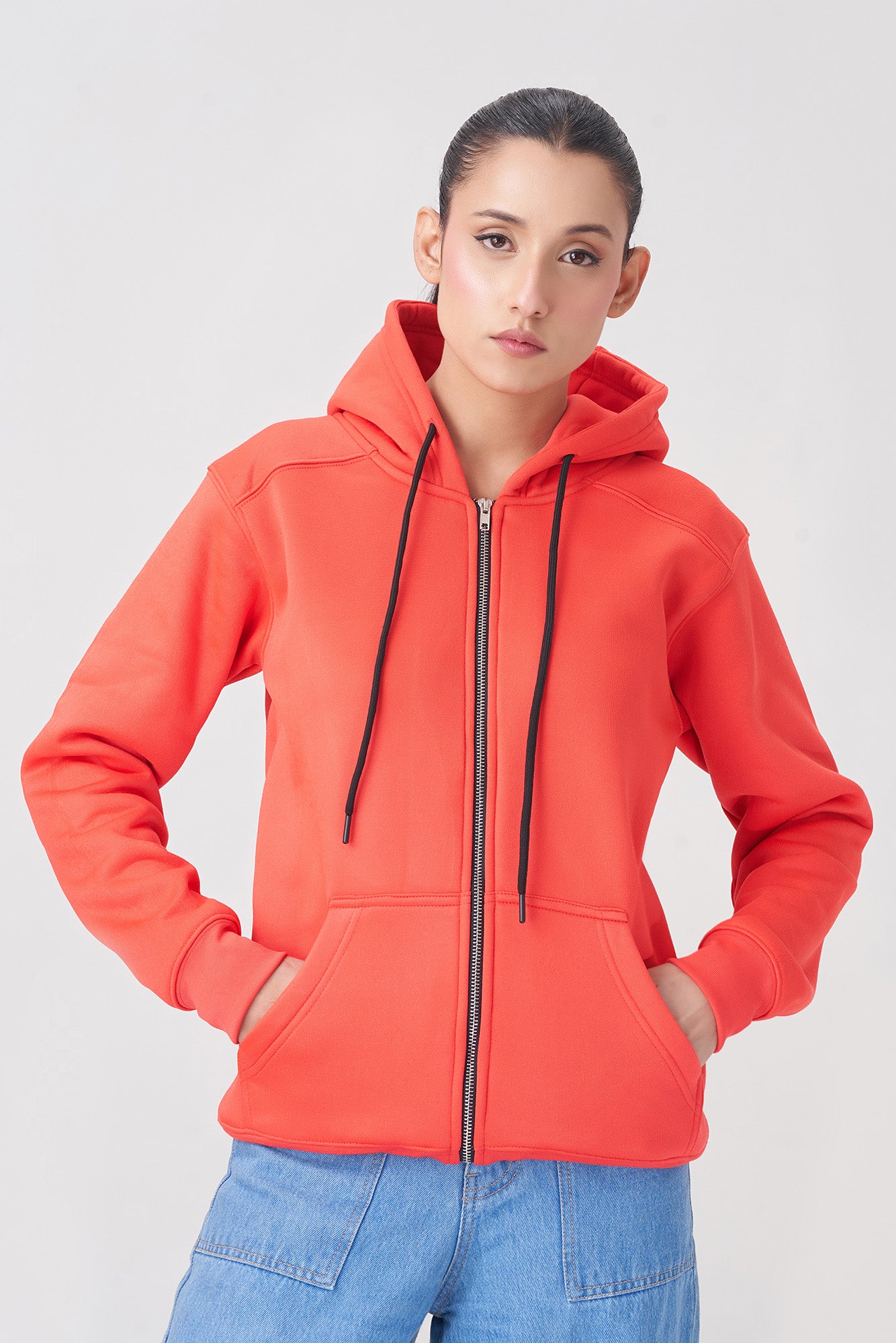 Warm Orange Zip-Up Hoodie for Winter Comfort