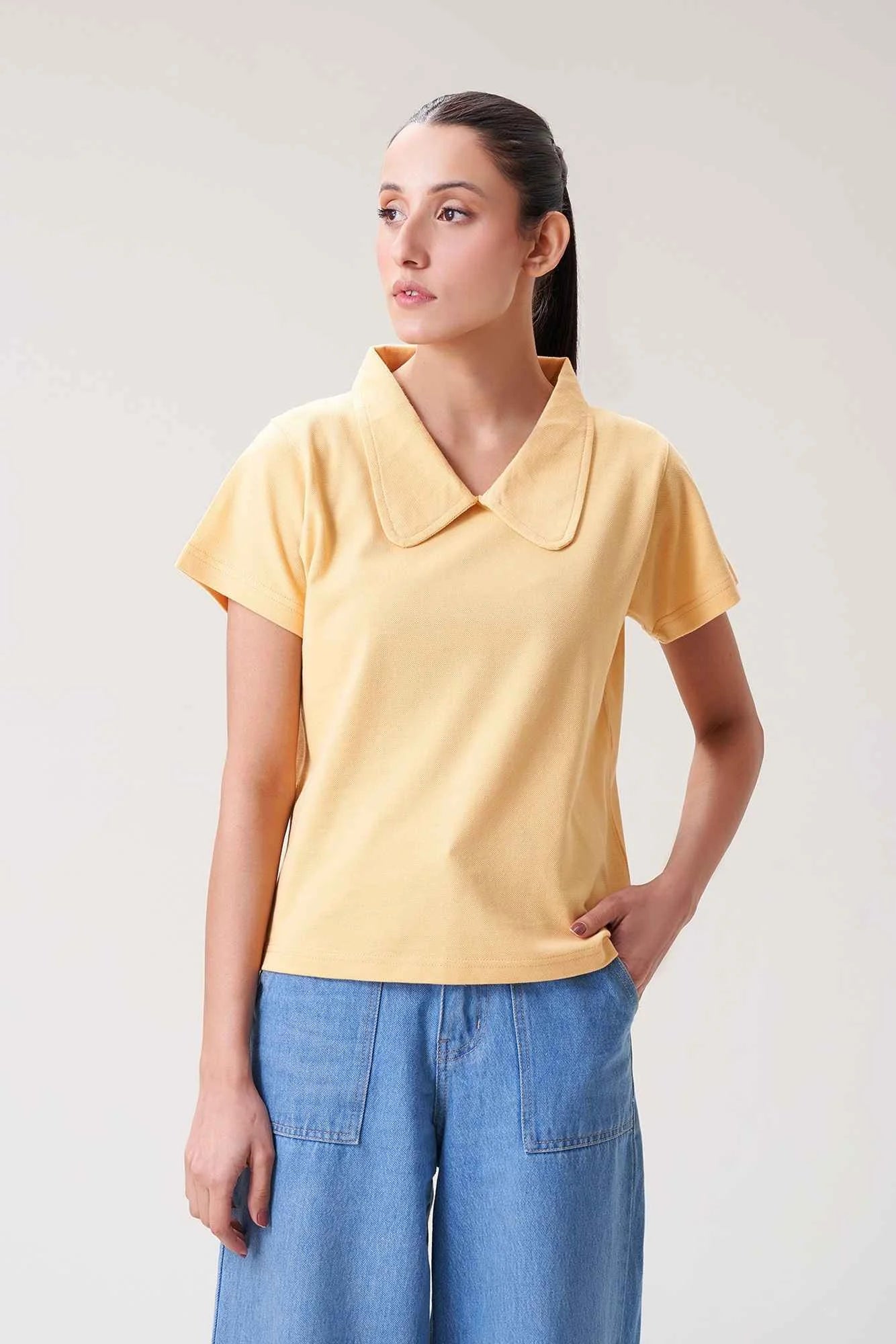 Trendy Yellow Polo with Peter Pan Collar for Men