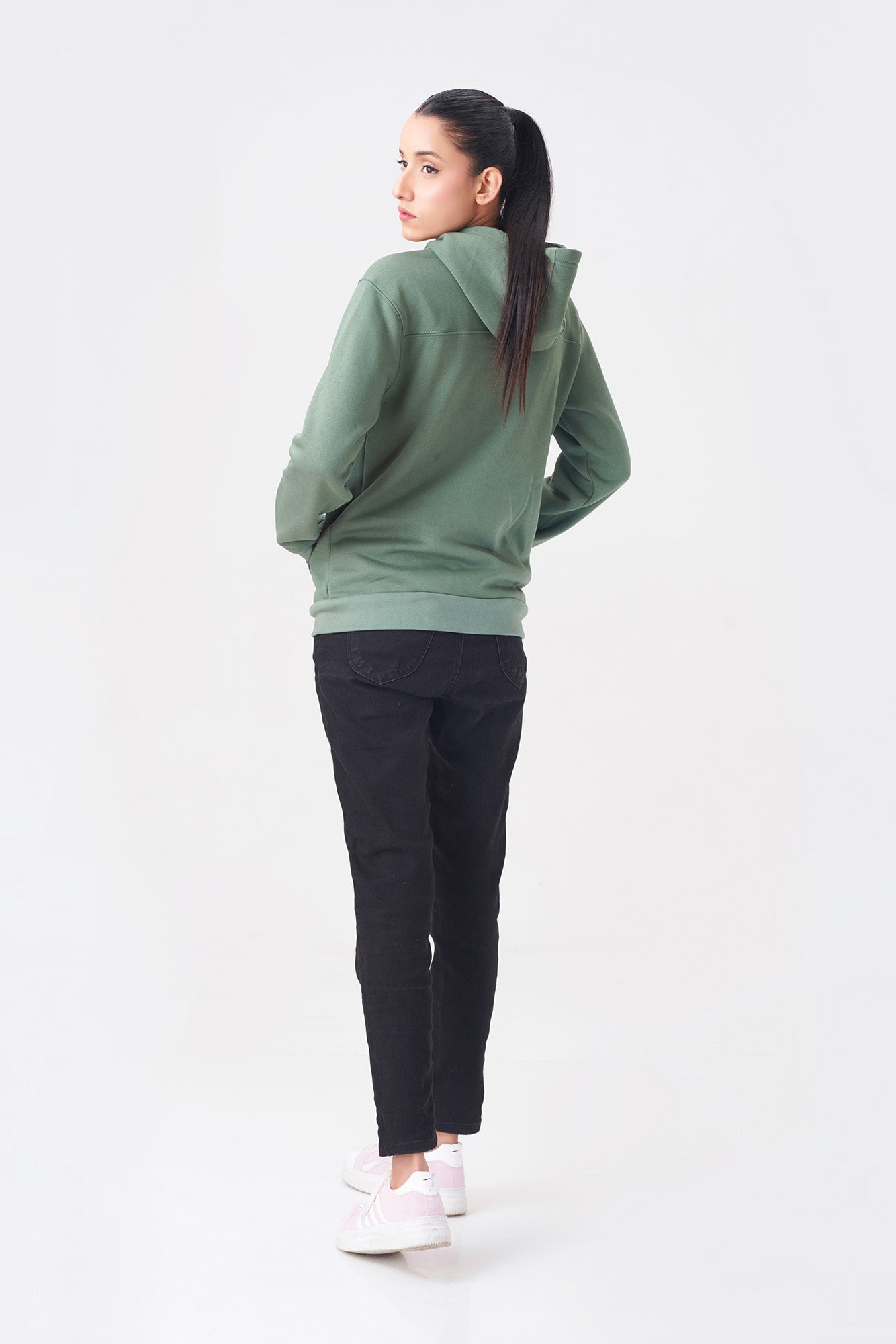 Casual Green Zip-Up Hoodie for Women