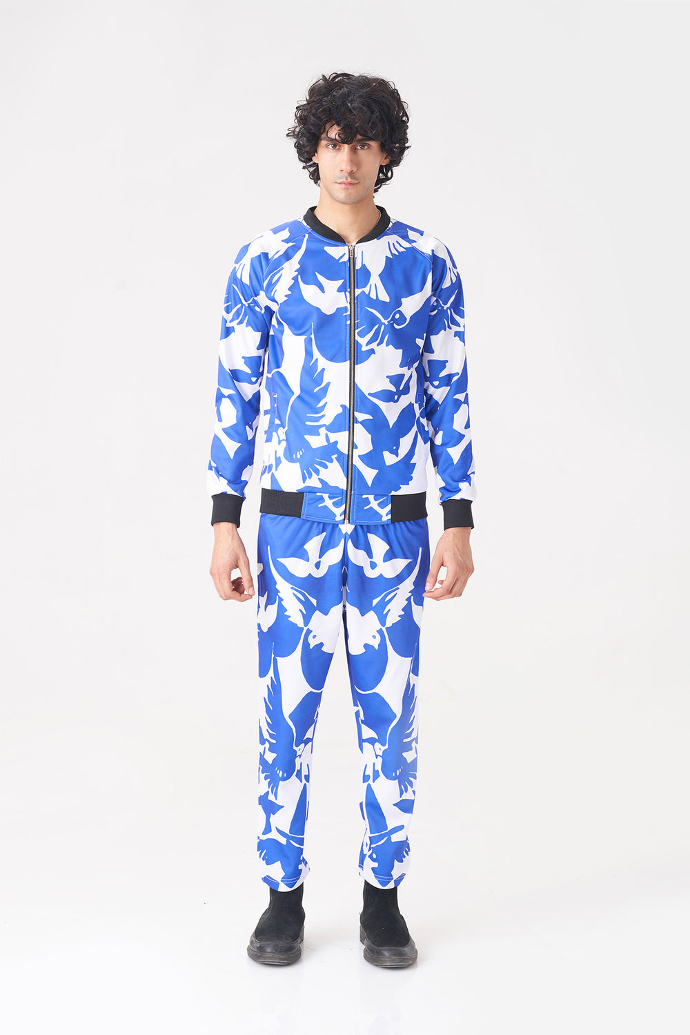 Trendy Blue Tracksuit with Bird Pattern for Men
