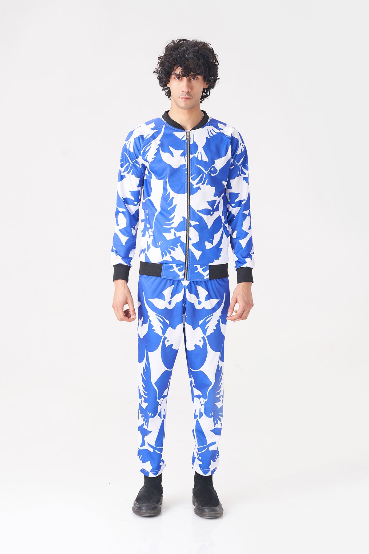 Trendy Blue Tracksuit with Bird Pattern for Men