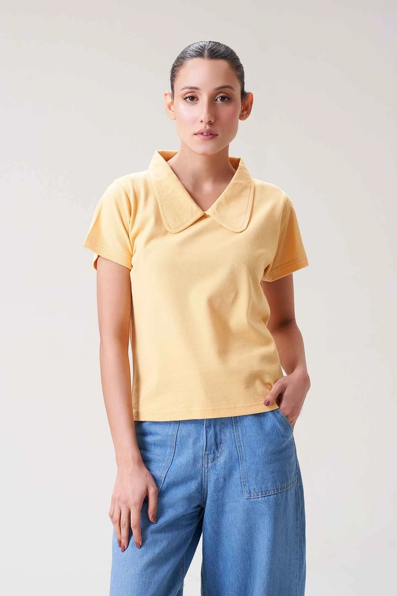 Trendy Yellow Polo with Peter Pan Collar for Men