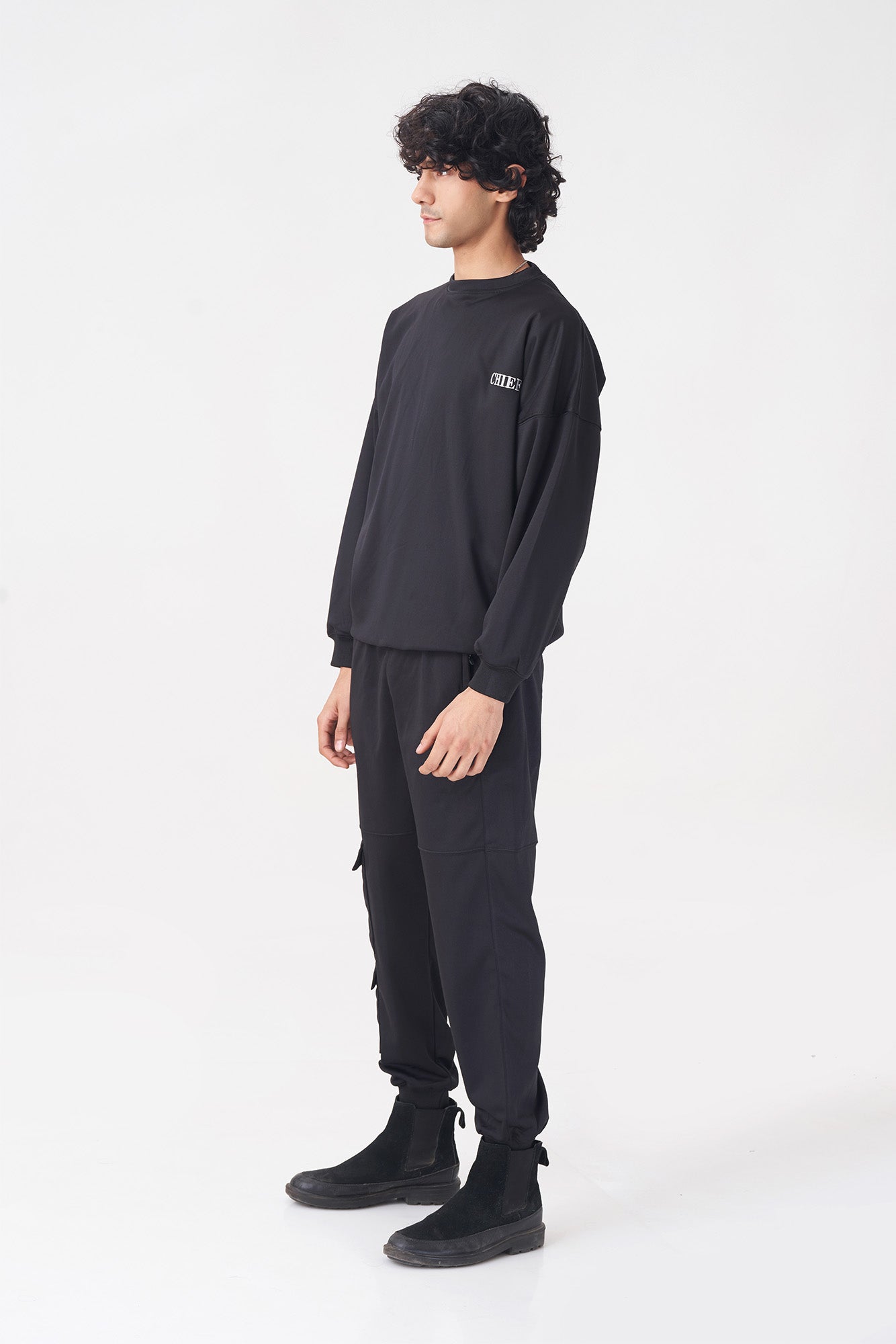 Men’s Black Cargo Tracksuit with "CHIEF" Logo