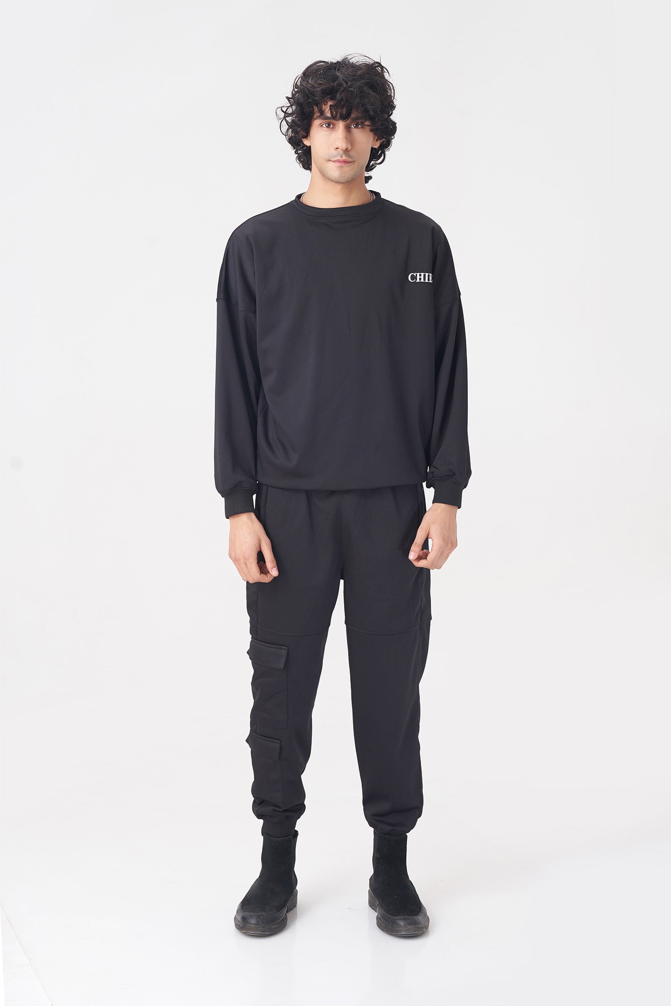 Men’s Black Cargo Tracksuit with "CHIEF" Logo