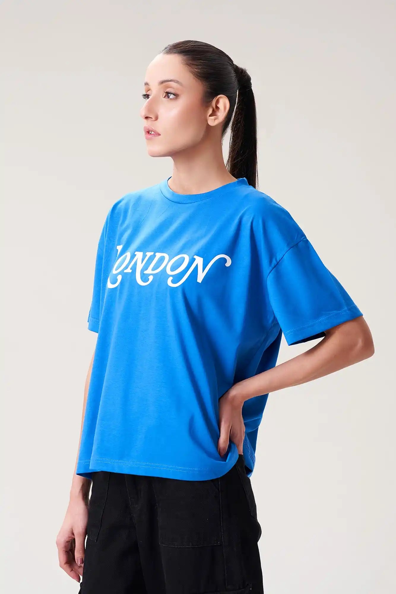 Stylish Blue T-Shirt for Girls with LONDON Print