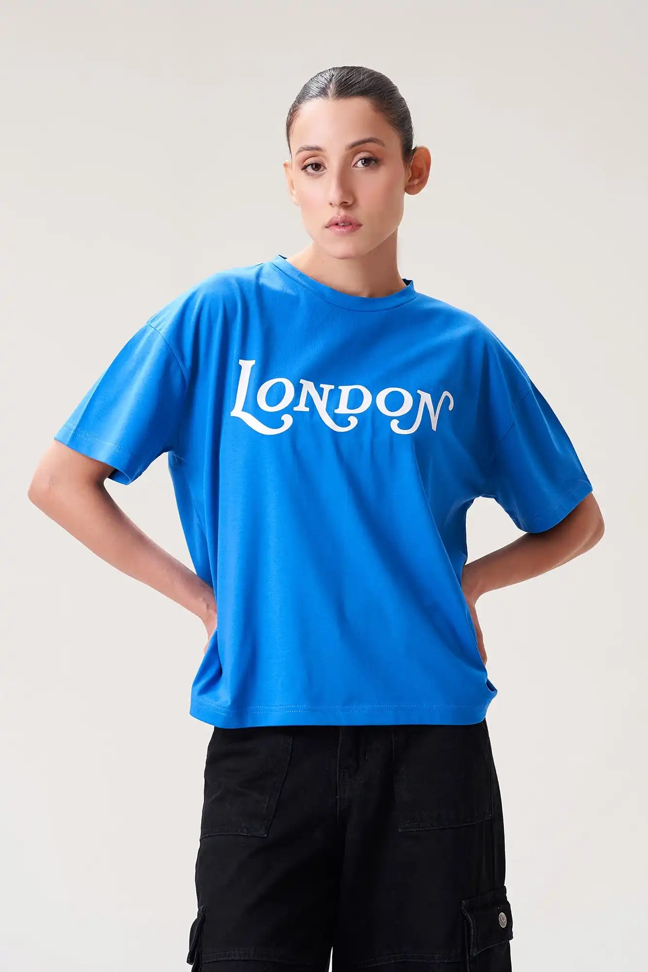 Stylish Blue T-Shirt for Girls with LONDON Print