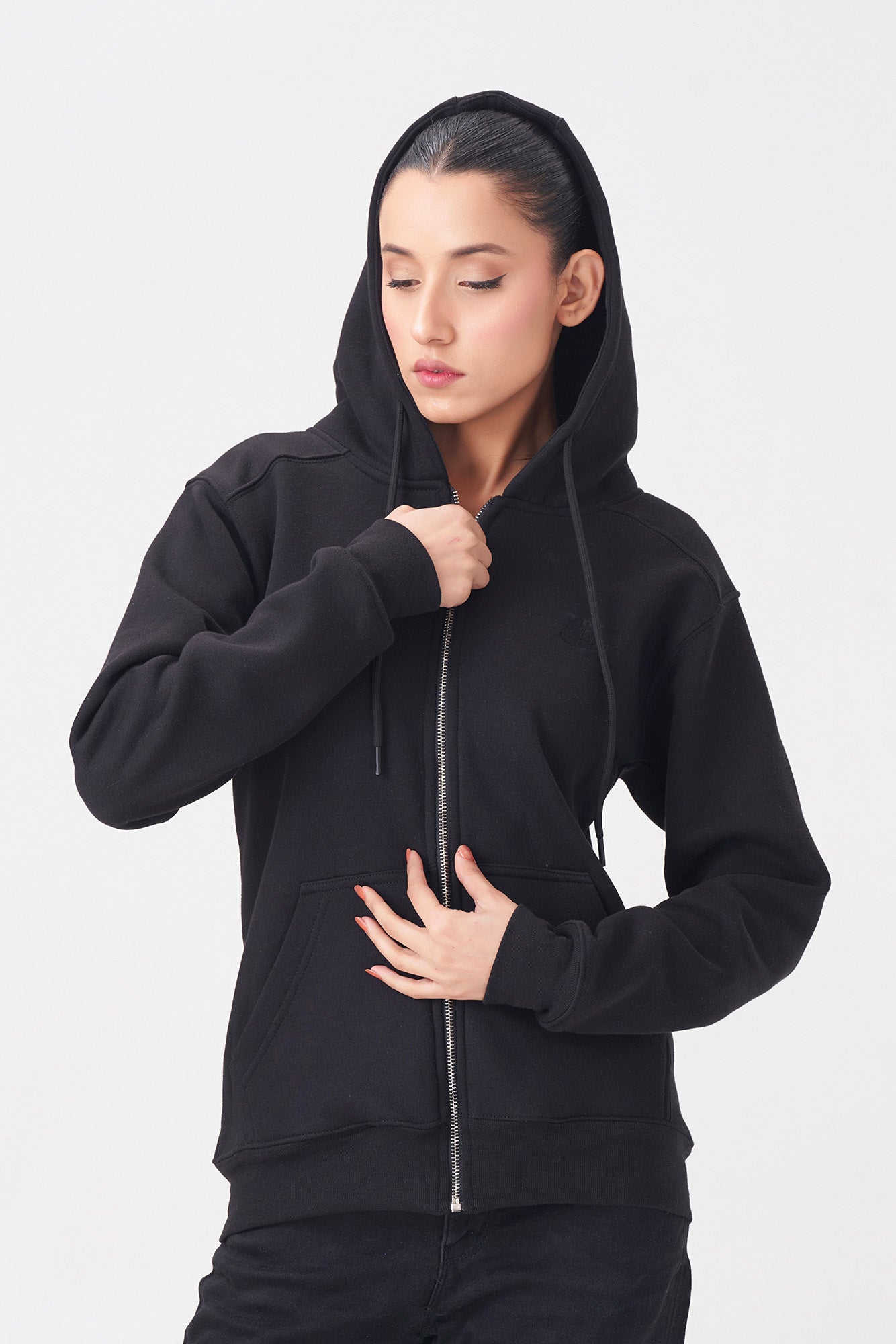 Classic Black Zip-Up Hoodie for Women