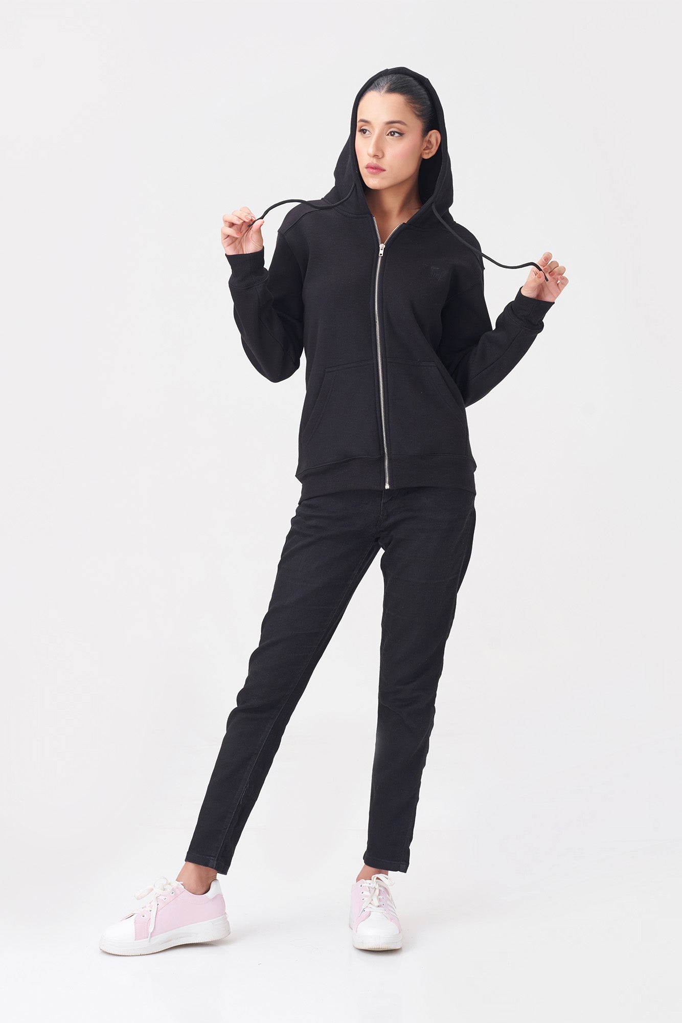 Classic Black Zip-Up Hoodie for Women