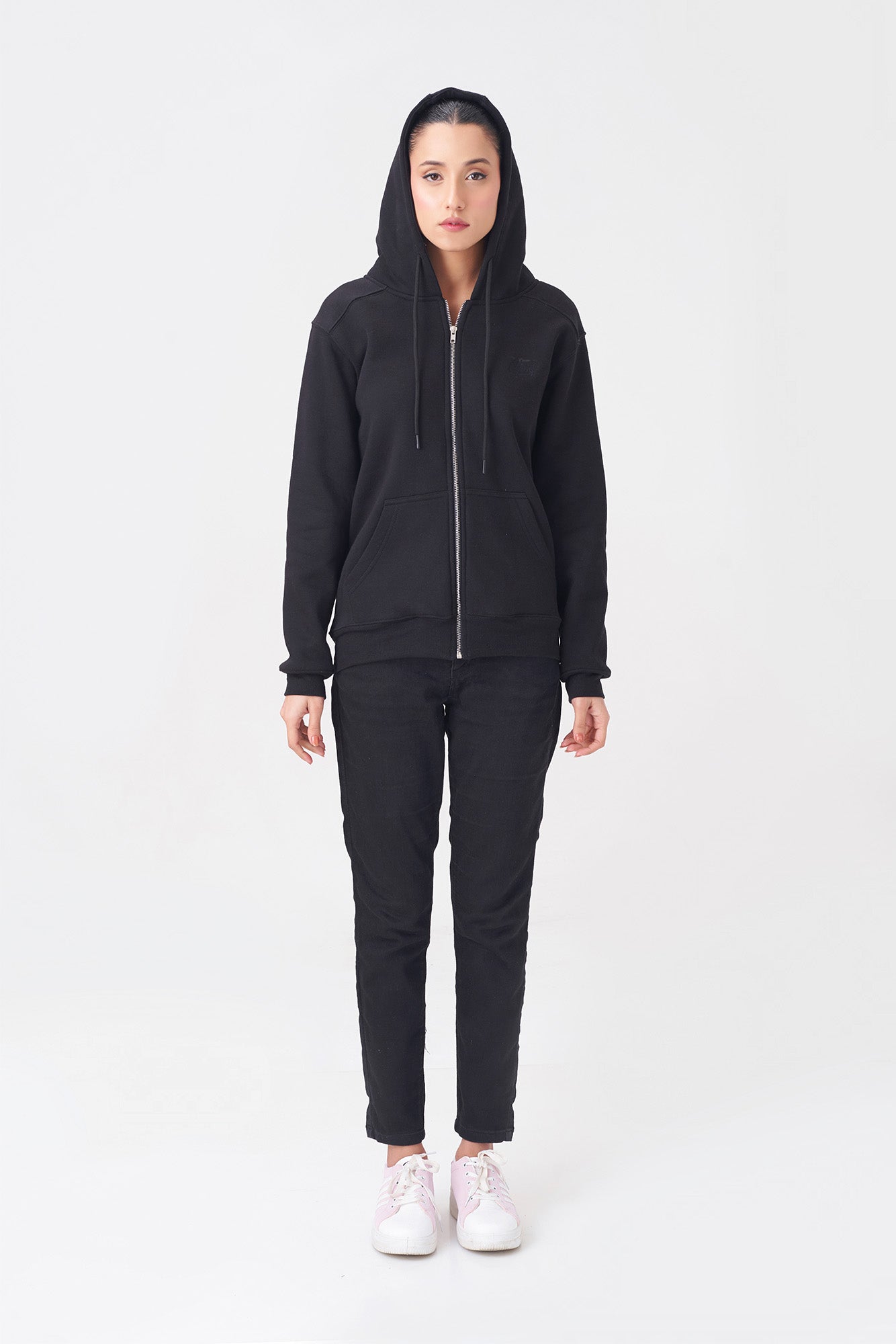 Classic Black Zip-Up Hoodie for Women