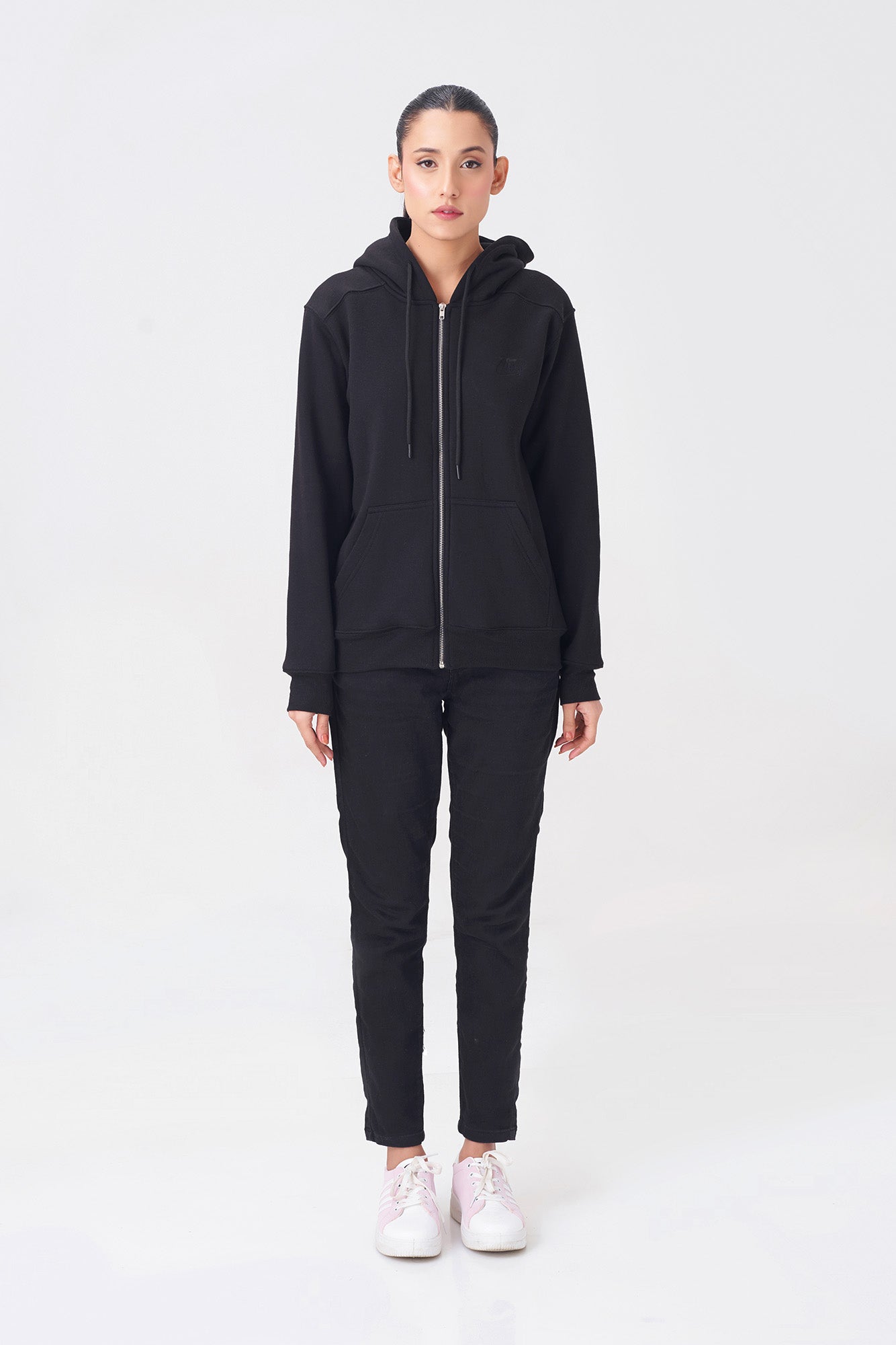 Classic Black Zip-Up Hoodie for Women