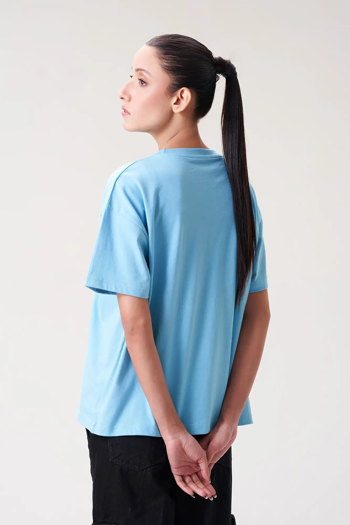 Sky Blue T-Shirt with Cool Car Print for Women