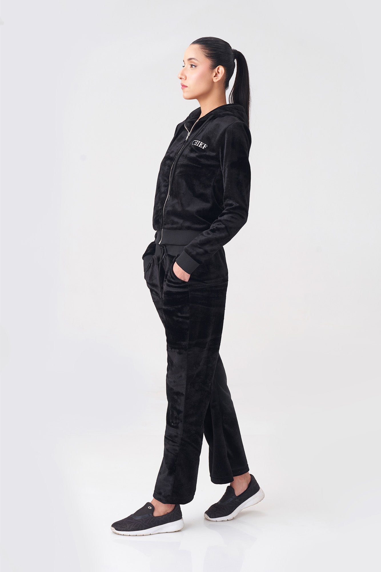 Chief Velvet Zipper Hoodie Tracksuit for Women