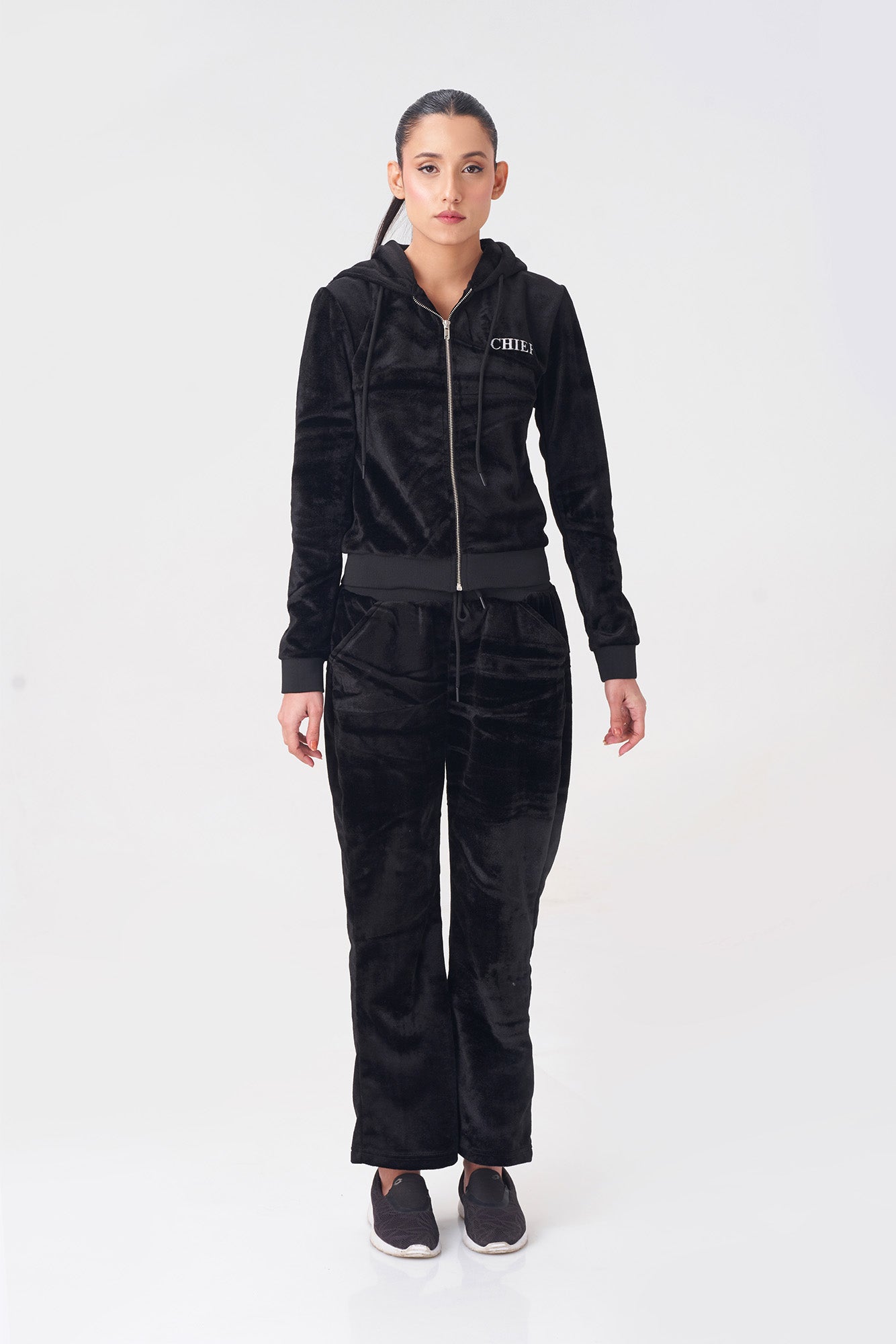 Chief Velvet Zipper Hoodie Tracksuit for Women