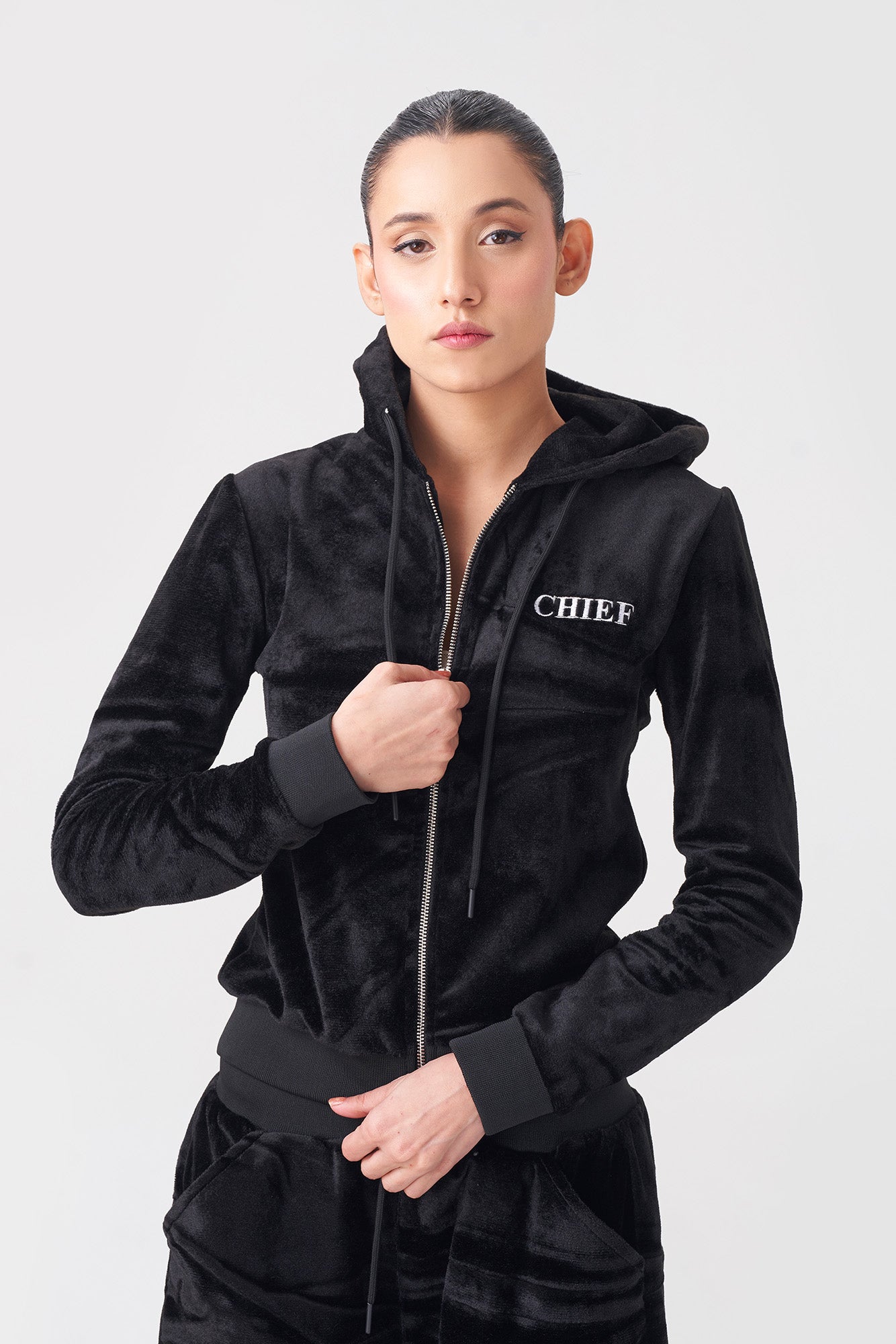 Chief Velvet Zipper Hoodie Tracksuit for Women