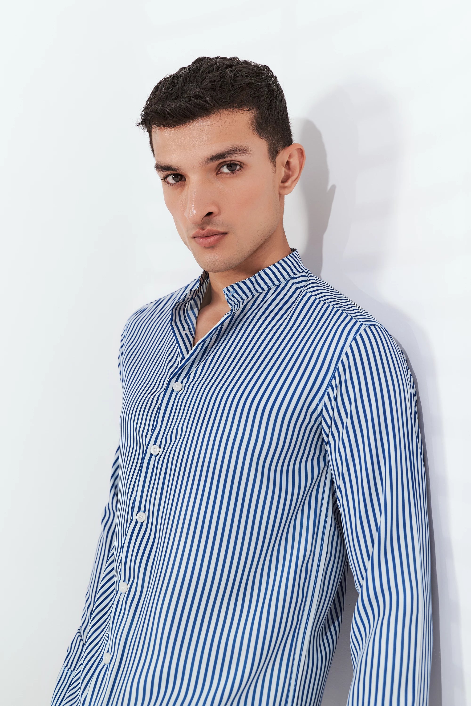 Men's Striped Button-Up Shirt Blue