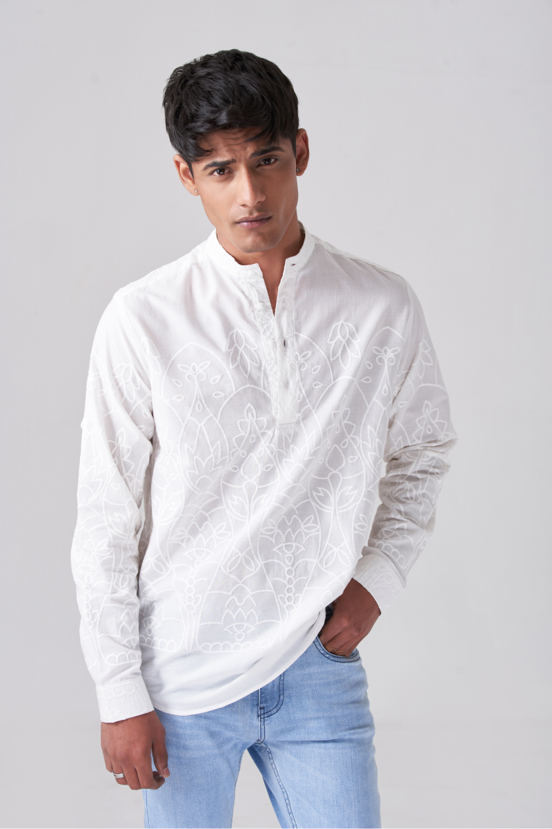 White Crochet Button Shirt