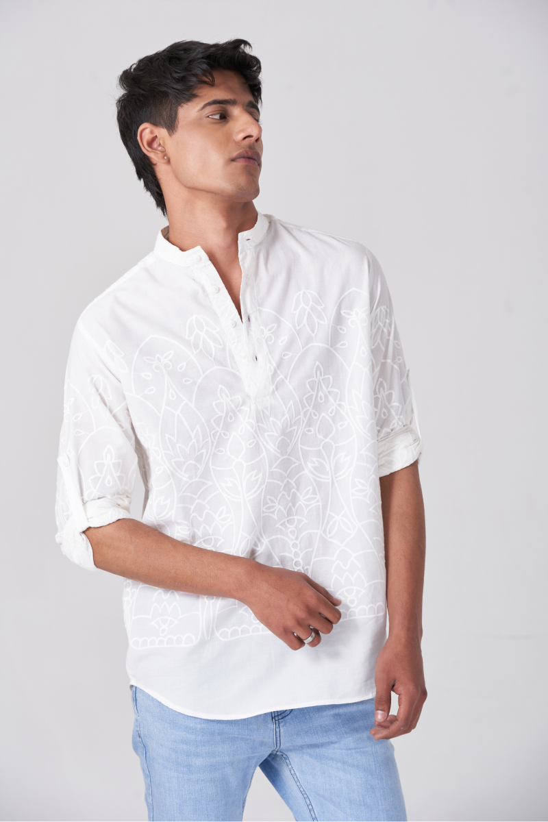 White Crochet Button Shirt