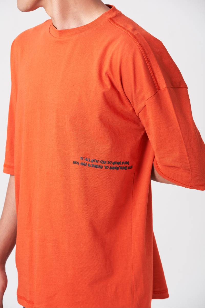 Orange Drop Shoulder Oversized T-Shirt