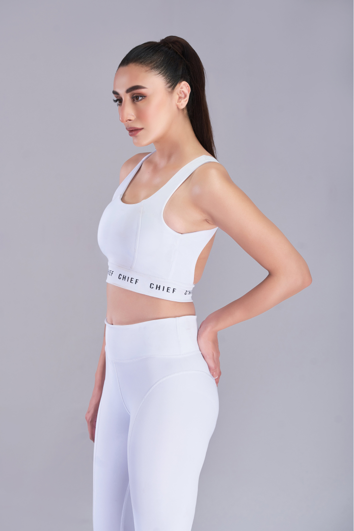 White Level Up Sports Bra