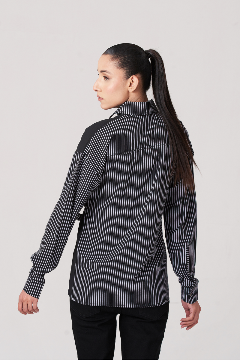 Black Women's Strip Button Down Shirt