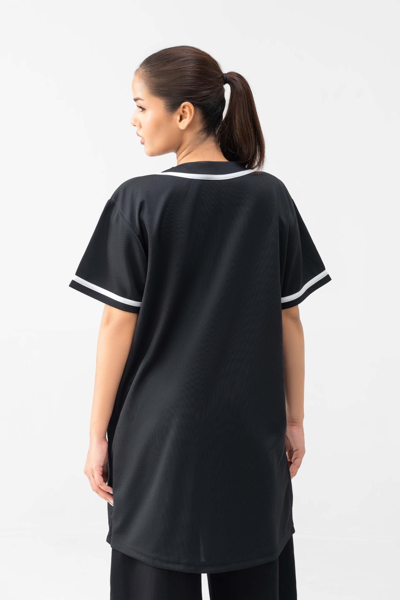RELAXED FIT MESH BUTTON DOWN BASEBALL JERSEY SHIRT