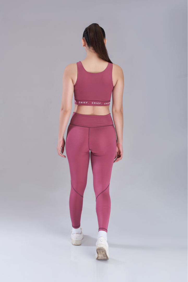 Plum Red Zipper Sports Bra & Stride Leggings