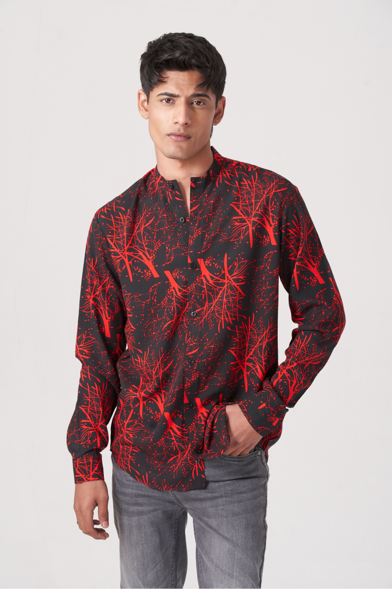 Red And Black Men's Fusion Style Casual Shirt
