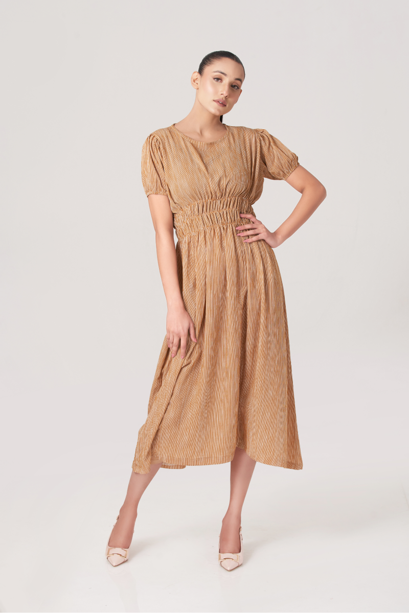 Rust Women's Gathered Waist Long Dress