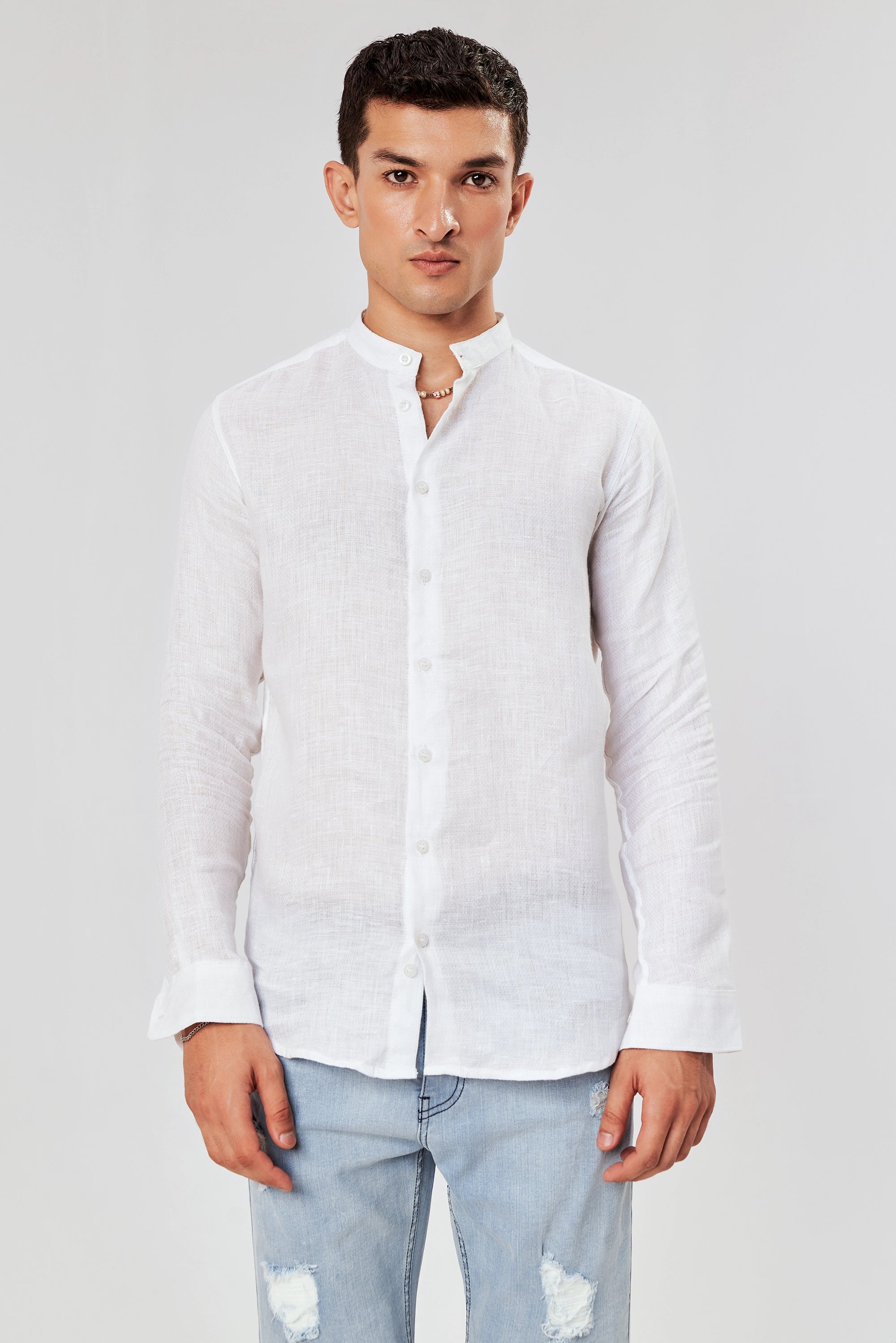 Men's Textured Button-Up Shirt White