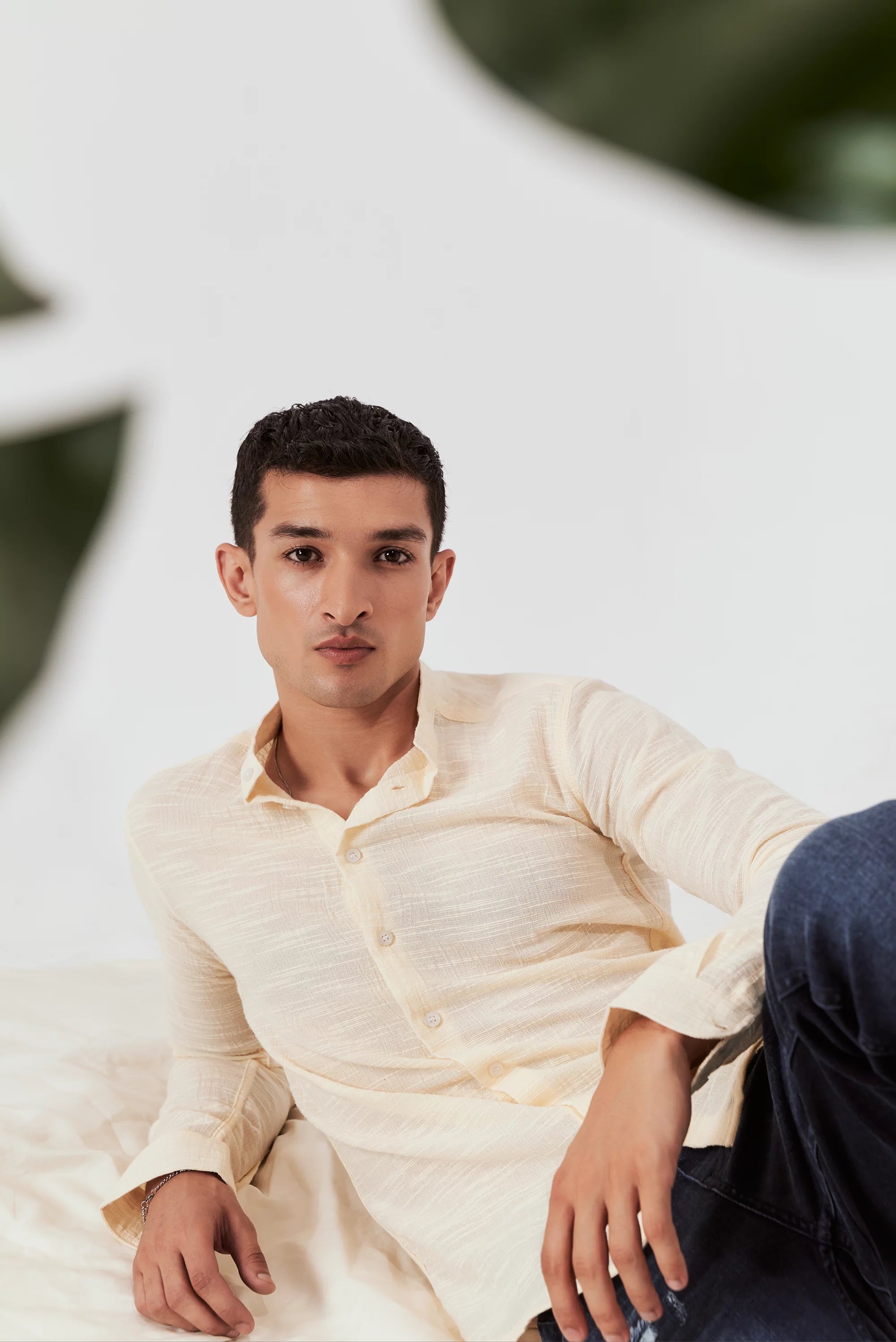 Men's Textured Button-Up Shirt Cream