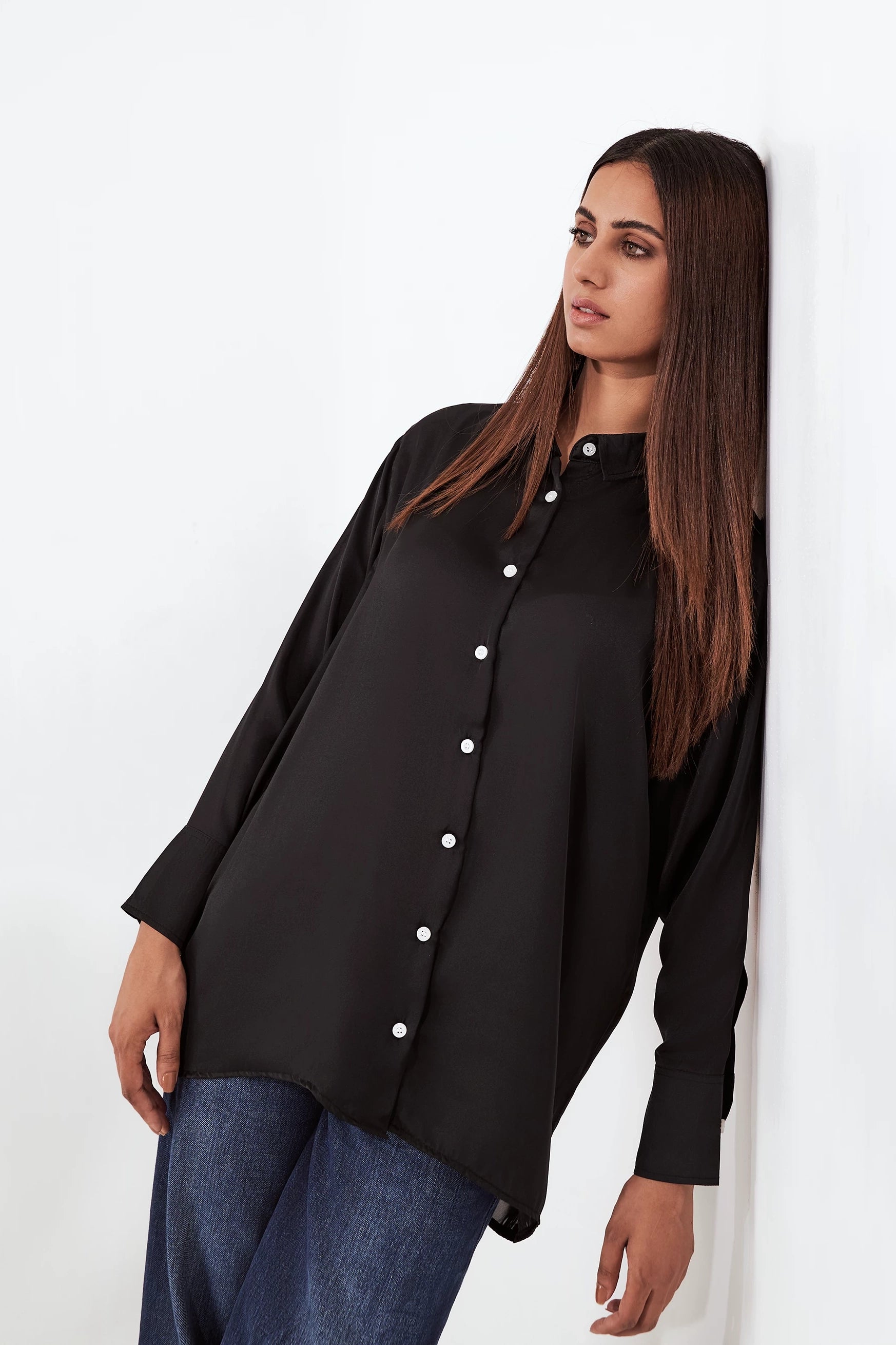 Women's Casual Silk Shirt Black
