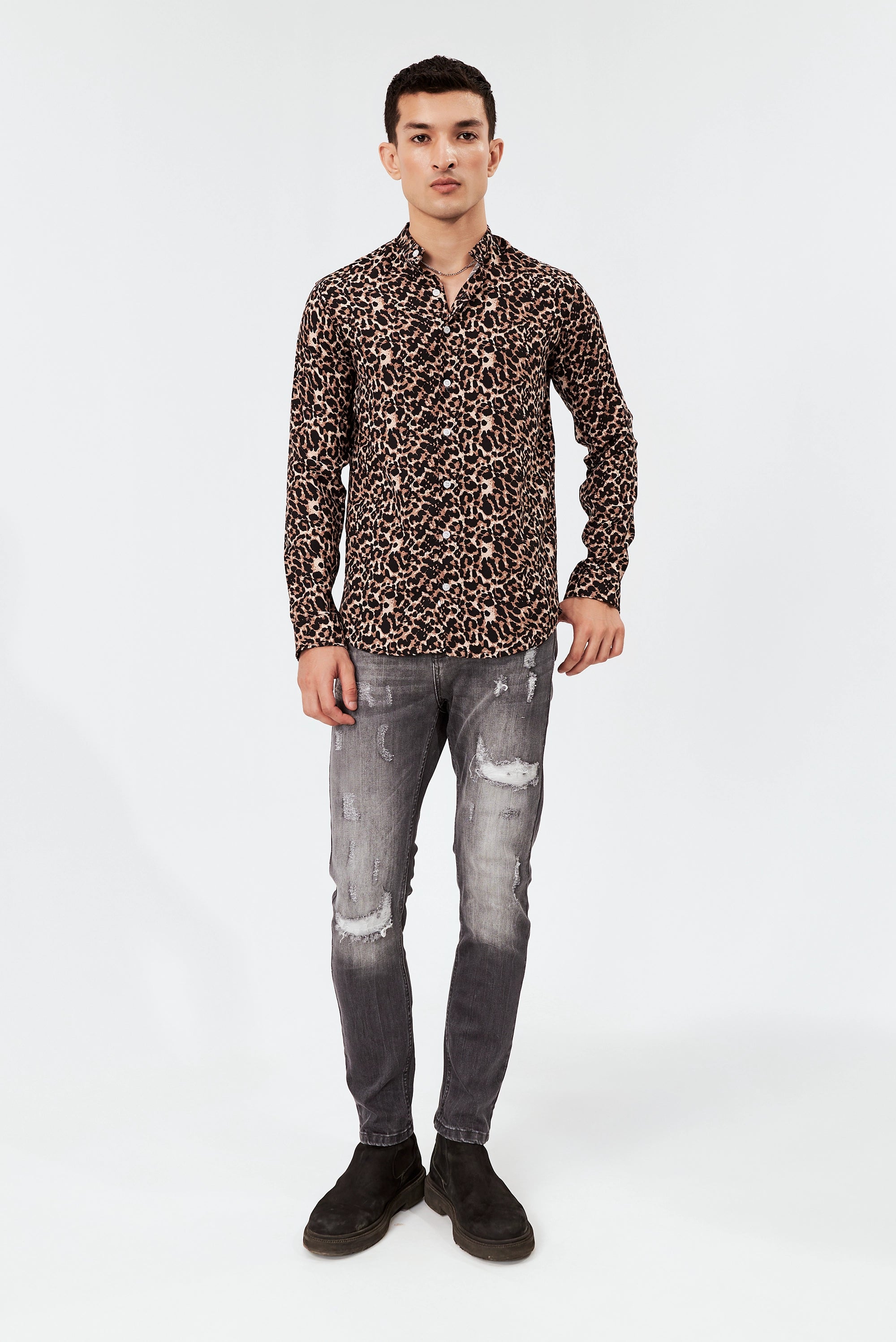 Men's Leopard Print Button-Up Shirt