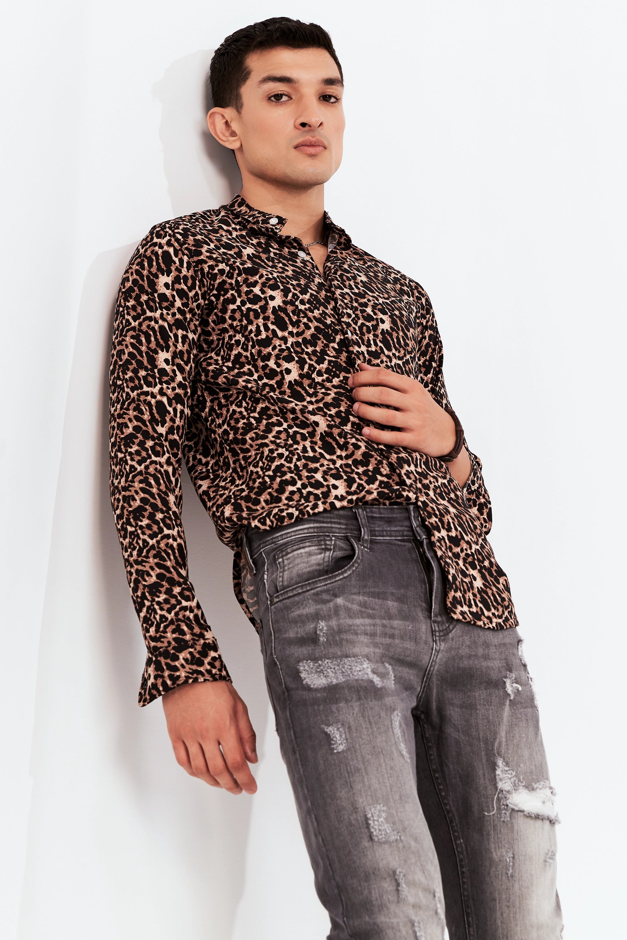 Men's Leopard Print Button-Up Shirt