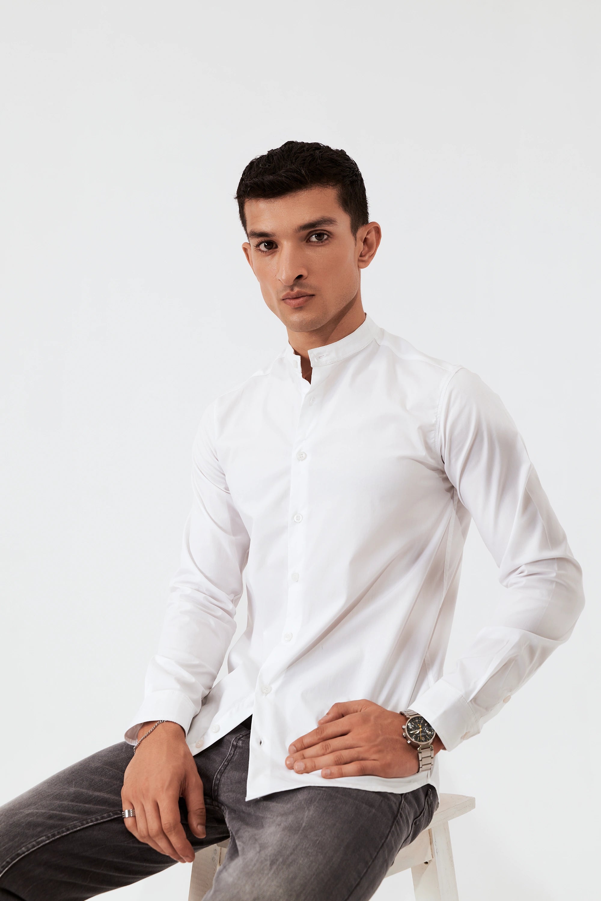 Men's Casual Button-Up Shirt White