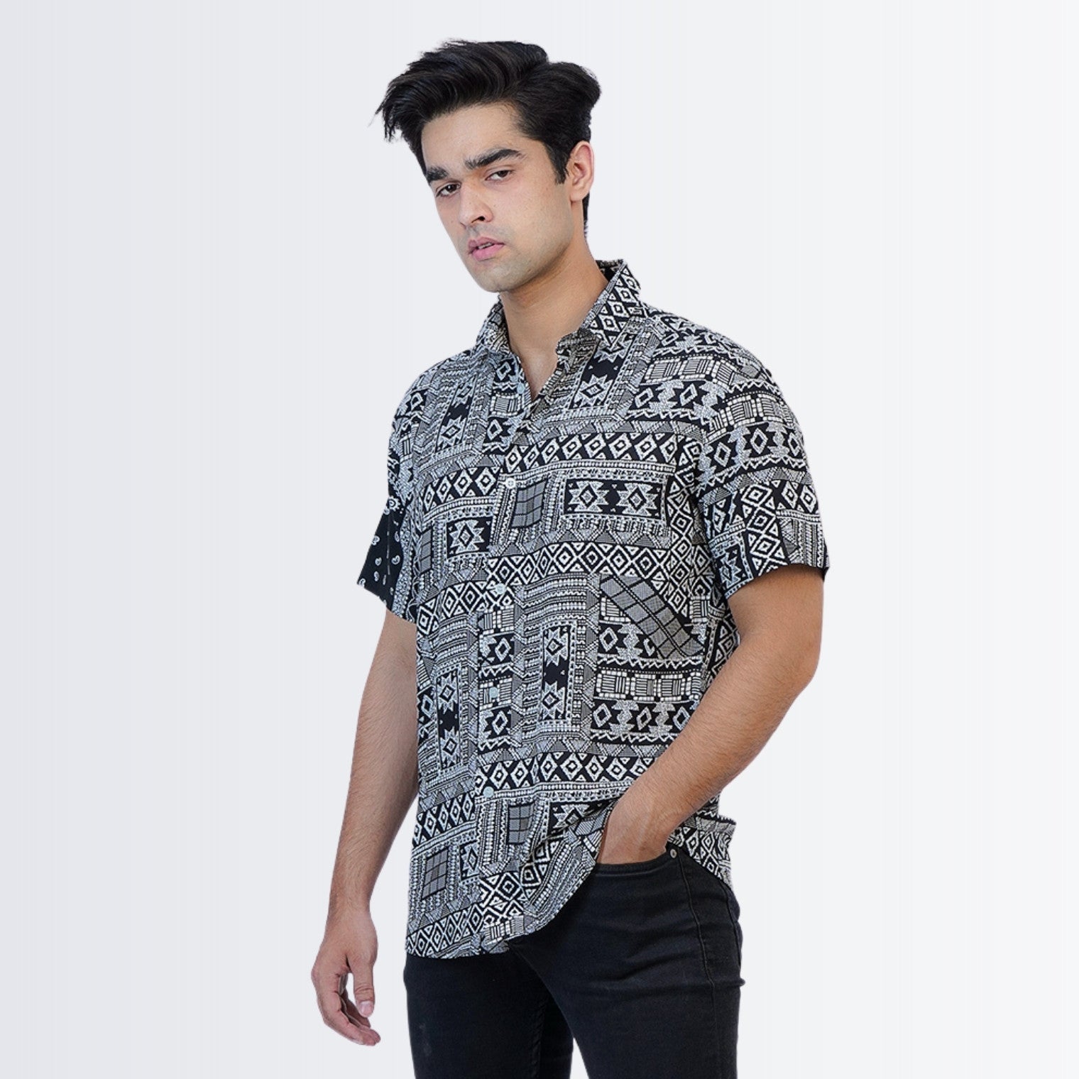 Black Geometric  Printed Shirt