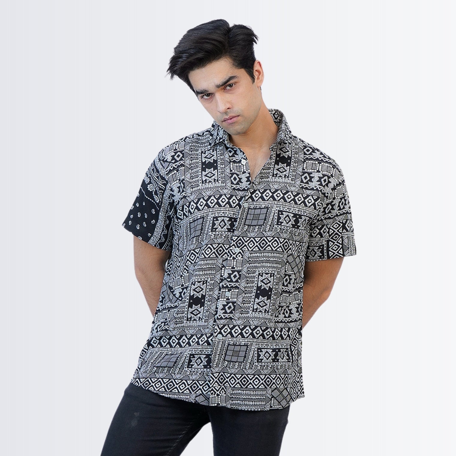 Black Geometric  Printed Shirt