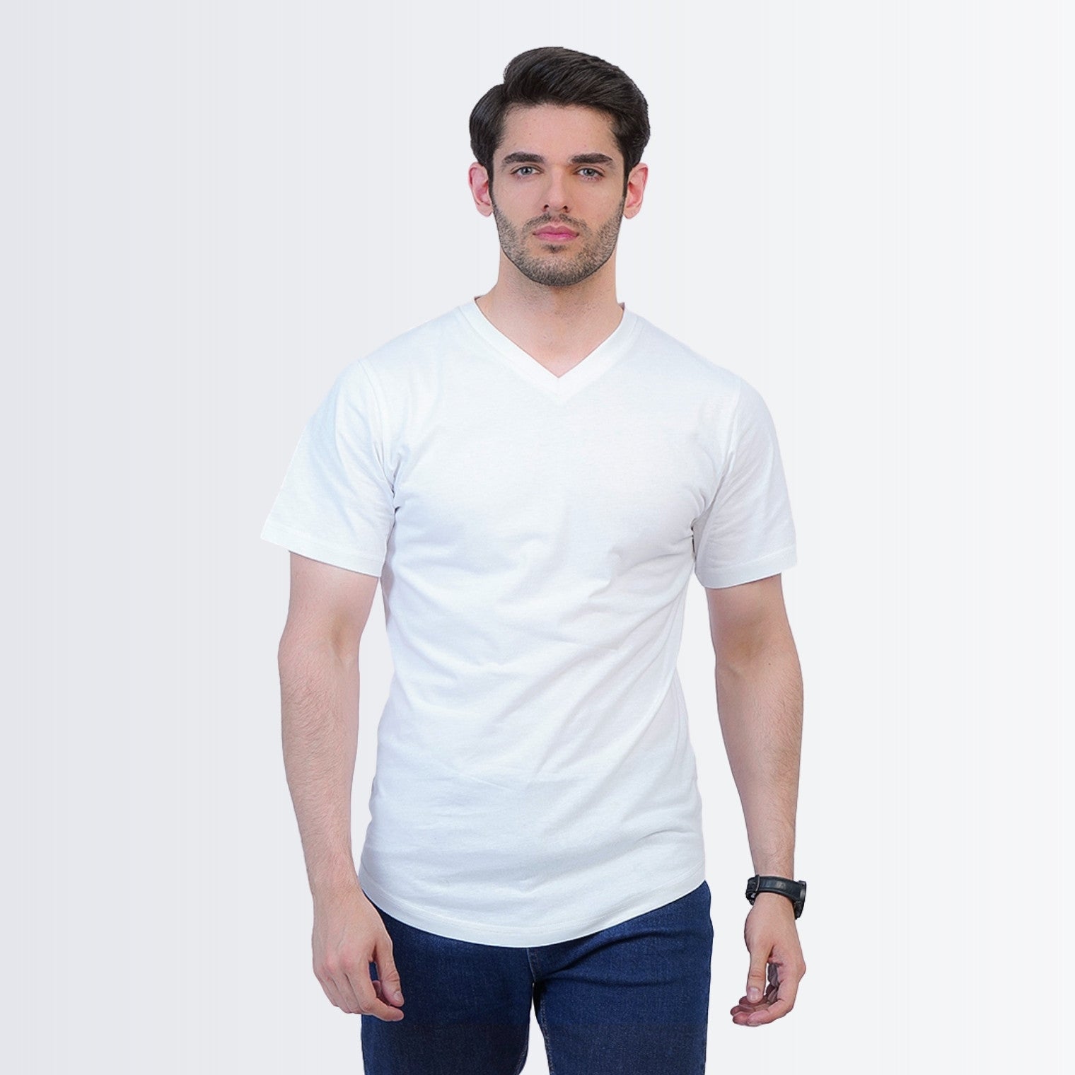 White t clearance shirt v shape